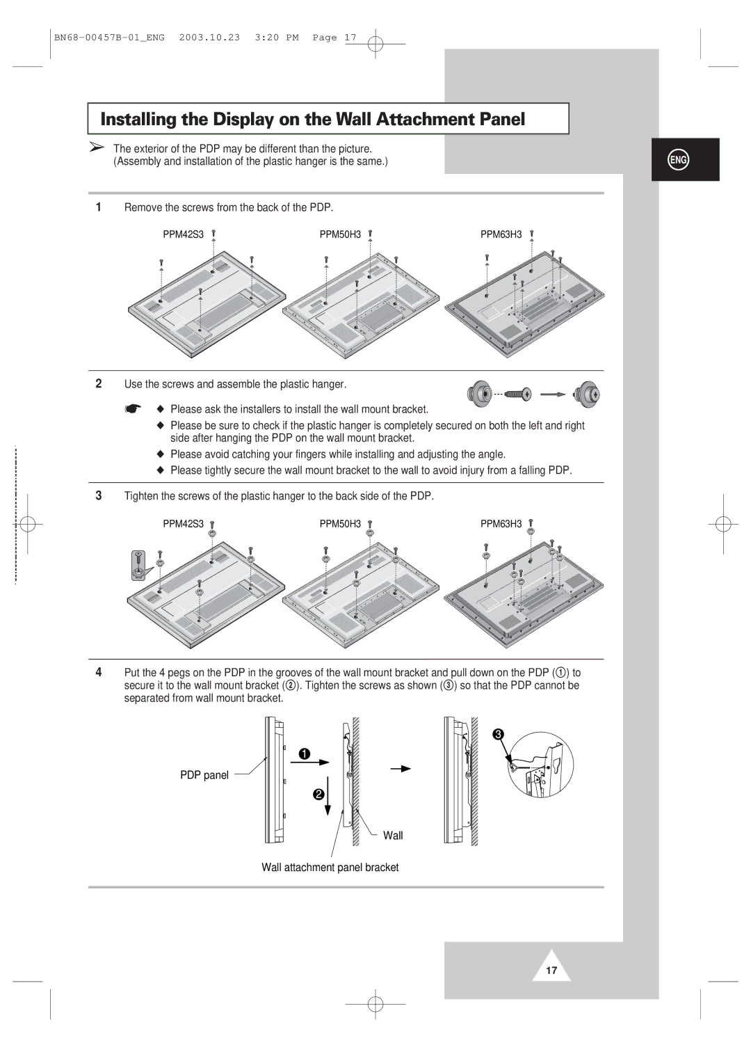 Samsung PPM 42S3 manual Exterior of the PDP may be different than the picture 