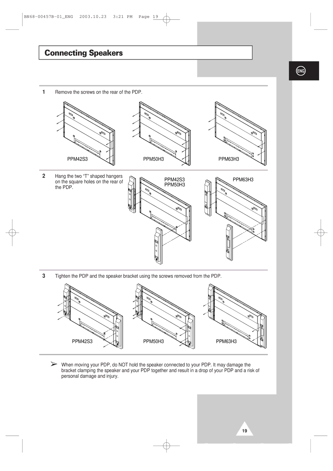 Samsung PPM 42S3 manual Connecting Speakers, PPM42S3 