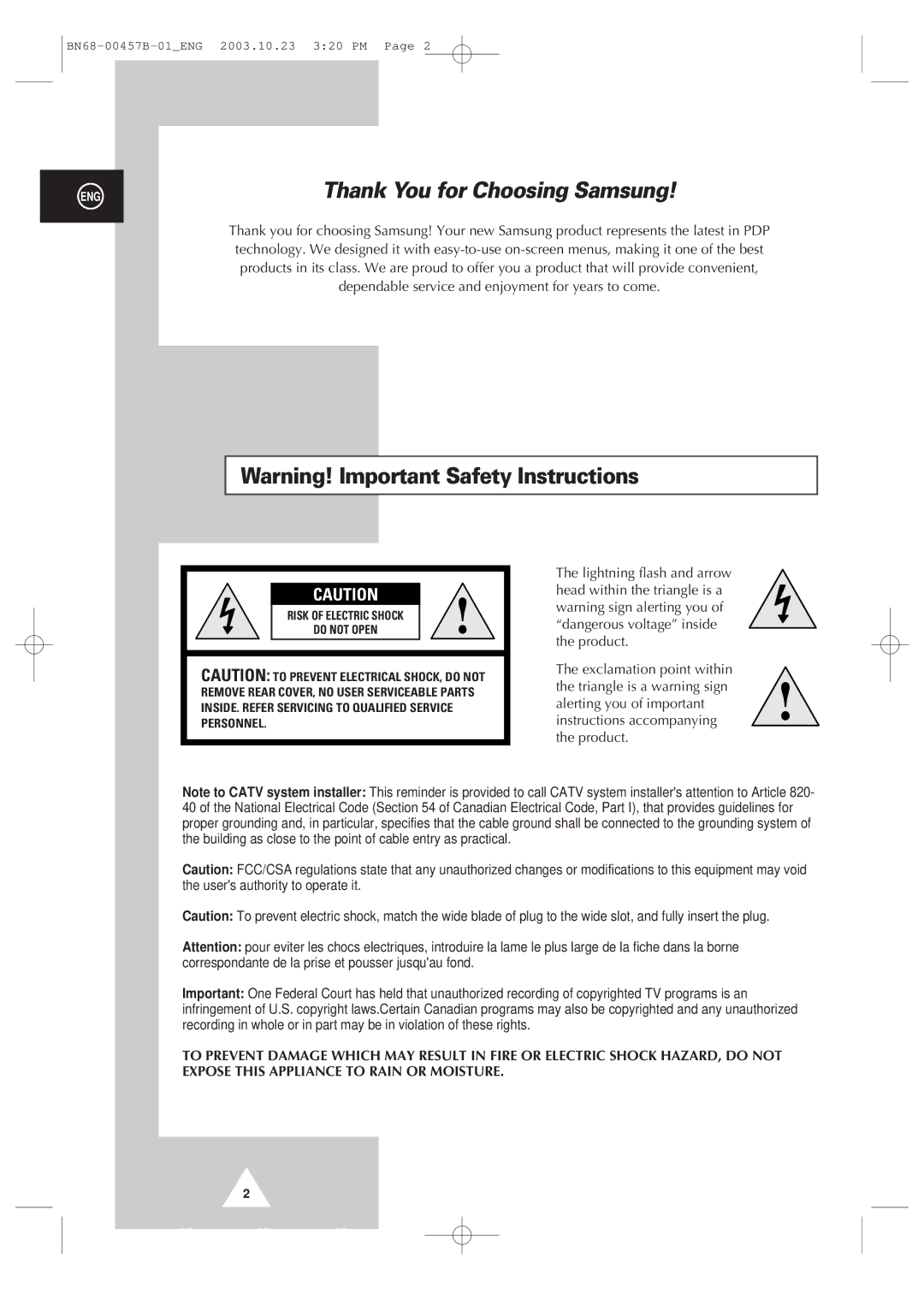 Samsung PPM 42S3 manual Thank You for Choosing Samsung 