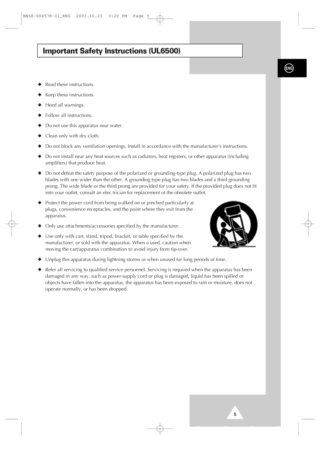 Samsung PPM 42S3 manual Important Safety Instructions UL6500 