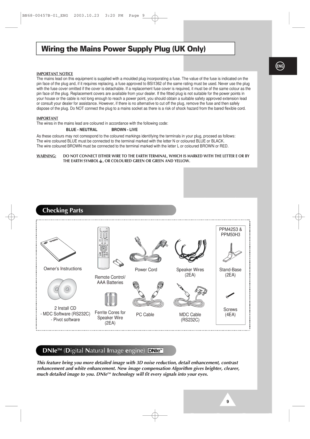 Samsung PPM 42S3 manual Wiring the Mains Power Supply Plug UK Only, Important Notice 