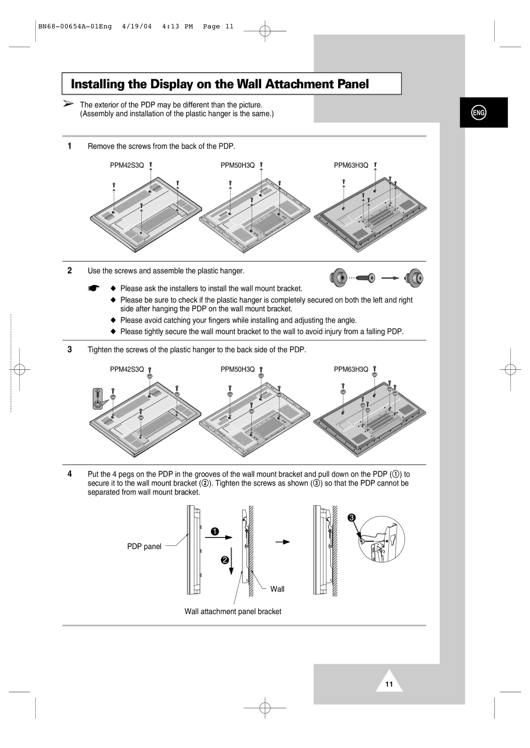 Samsung PPM63H3Q, PPM 42S3Q, PPM 50H3Q manual Exterior of the PDP may be different than the picture 