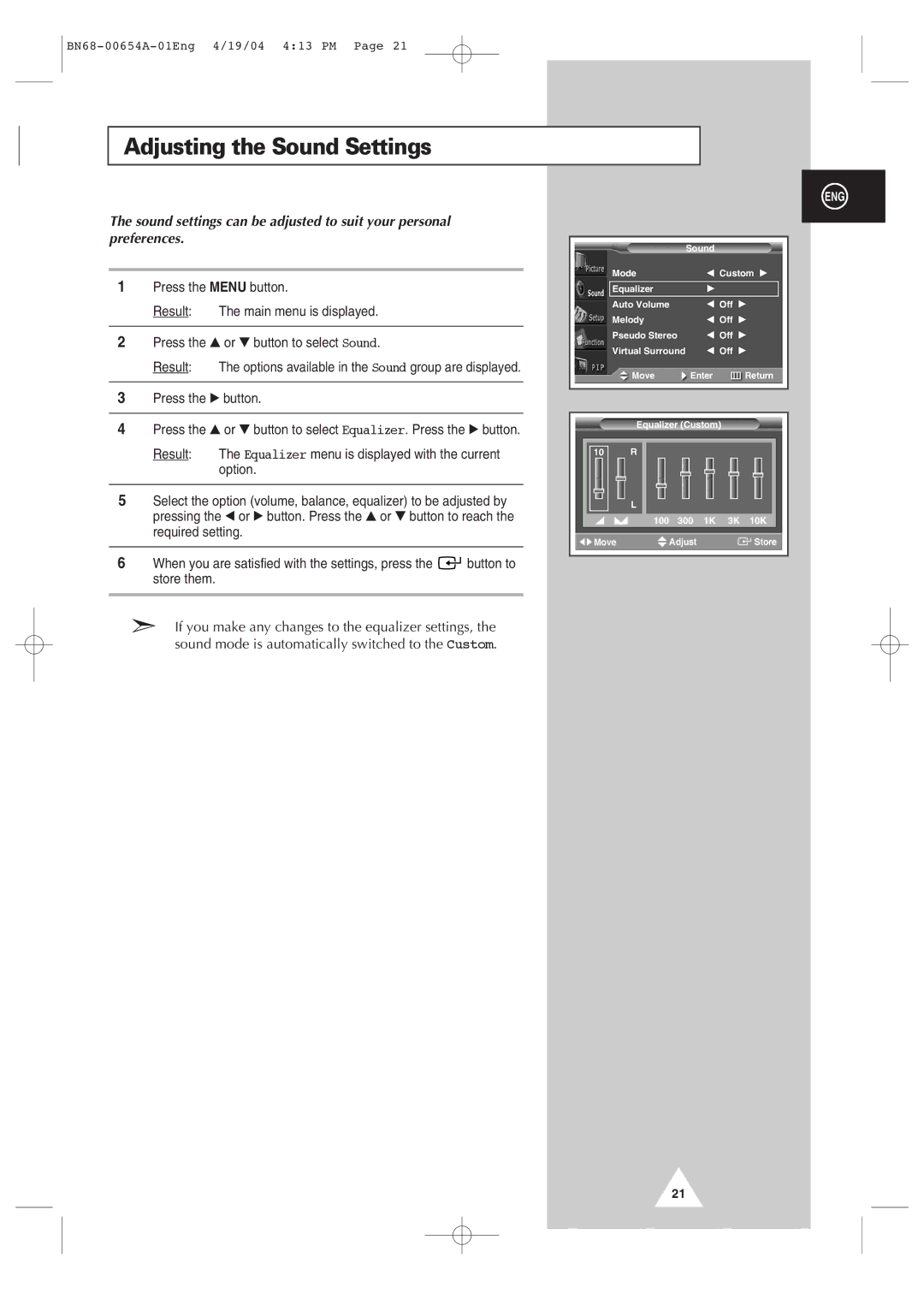 Samsung PPM 42S3Q, PPM 50H3Q, PPM63H3Q manual Adjusting the Sound Settings 