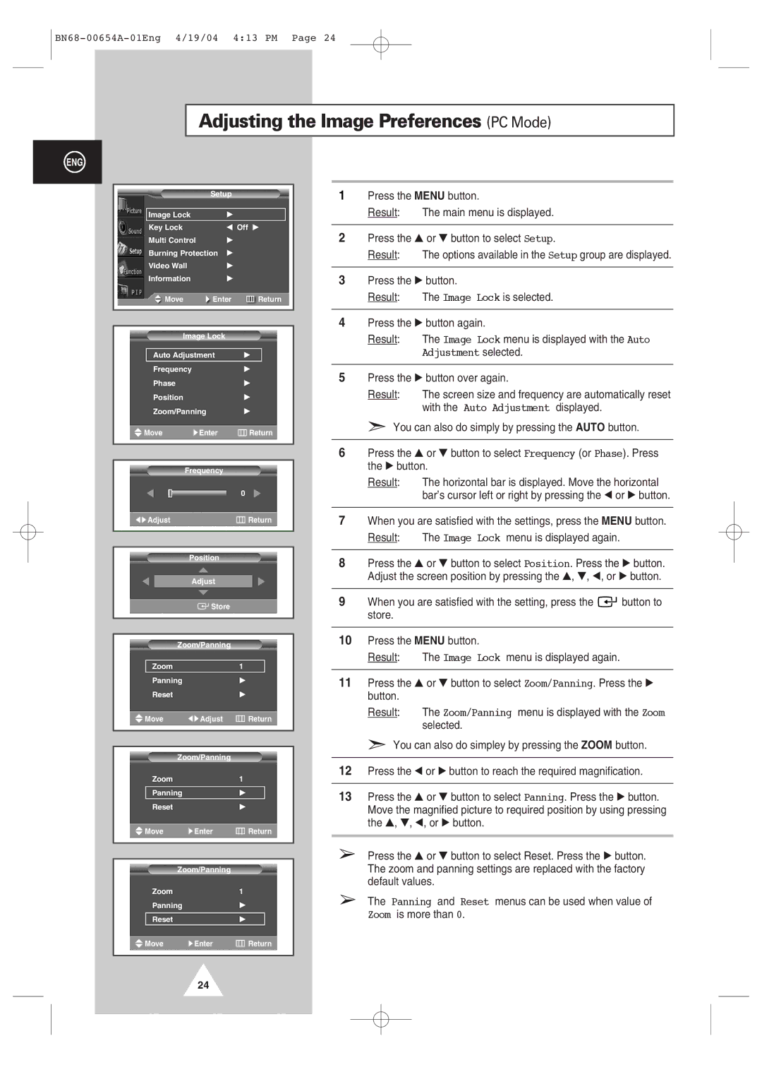 Samsung PPM 42S3Q, PPM 50H3Q, PPM63H3Q manual Adjusting the Image Preferences PC Mode 