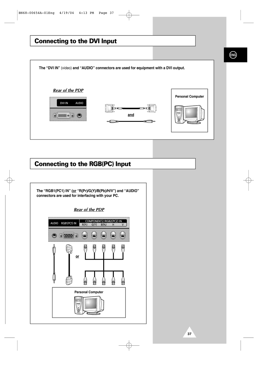 Samsung PPM 50H3Q, PPM 42S3Q, PPM63H3Q manual Connecting to the DVI Input, Connecting to the Rgbpc Input 