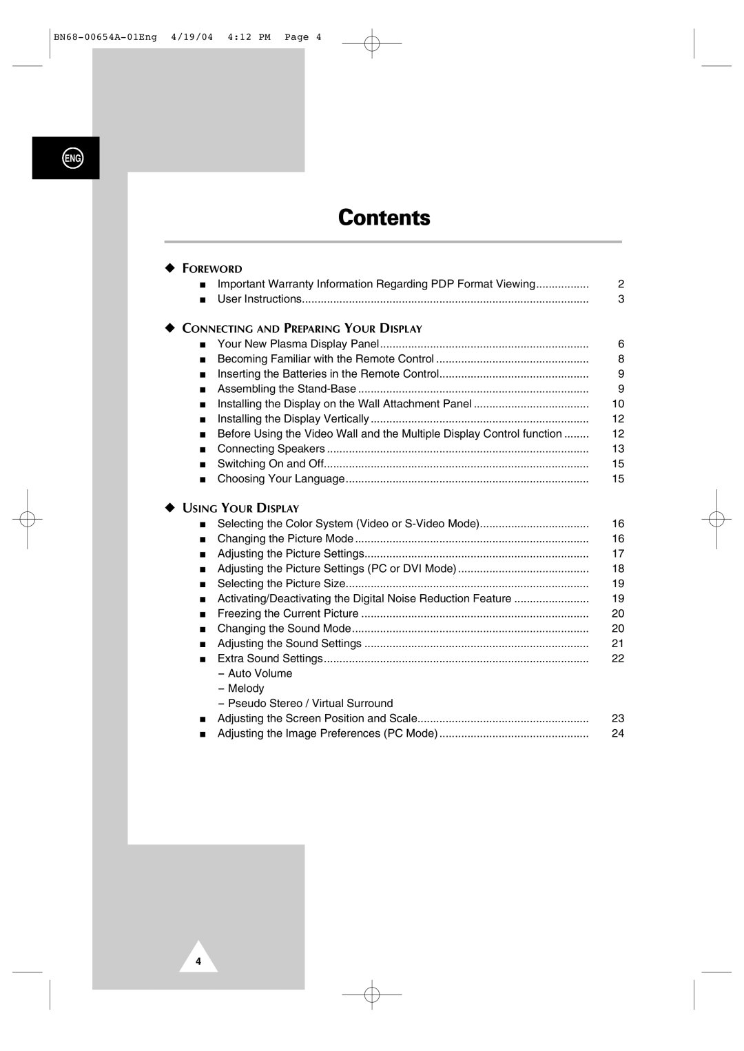 Samsung PPM 50H3Q, PPM 42S3Q, PPM63H3Q manual Contents 