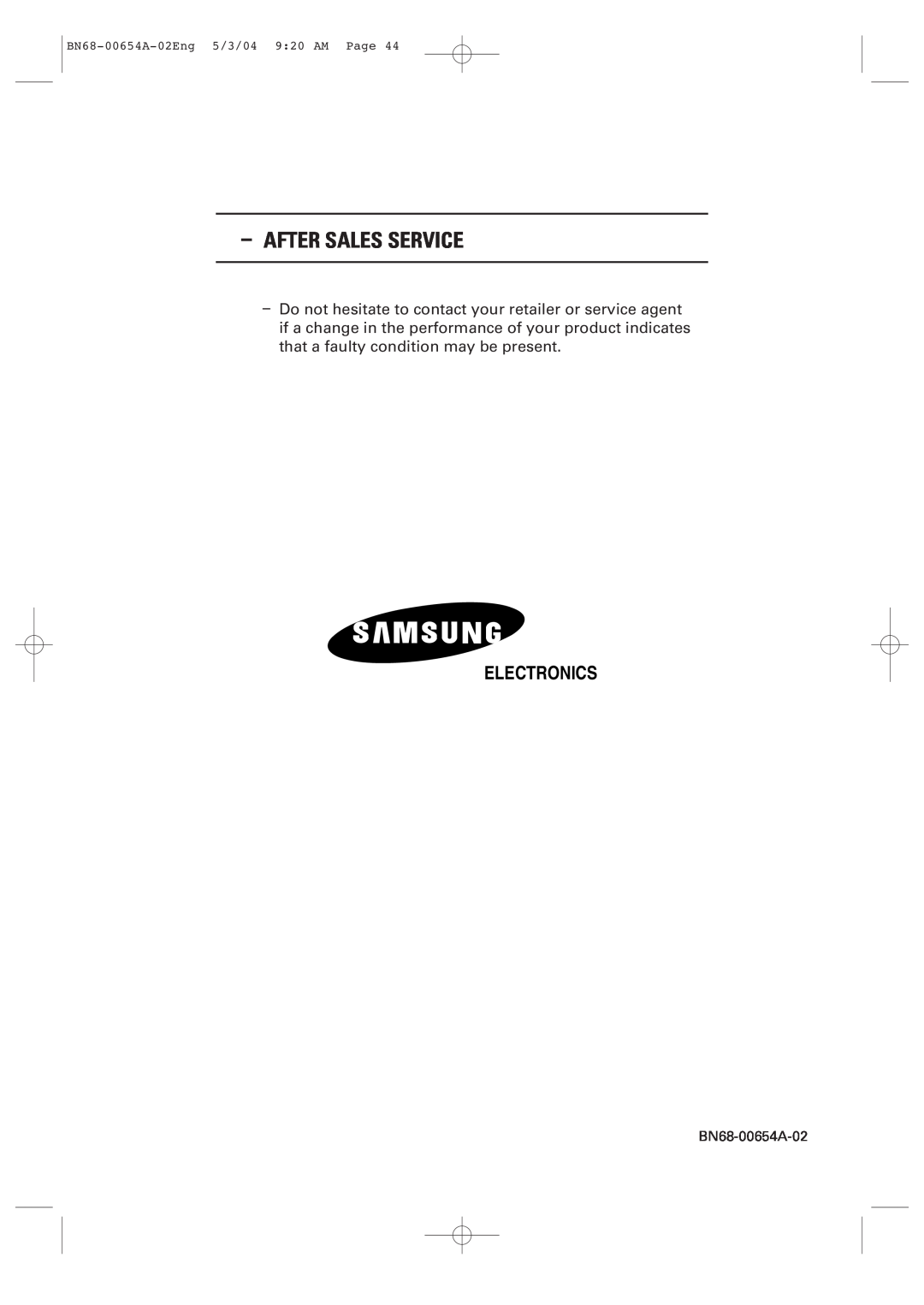 Samsung PPM63H3Q, PPM 42S3Q, PPM 50H3Q manual After Sales Service, Electronics, BN68-00654A-02Eng 5/3/04 920 AM Page 