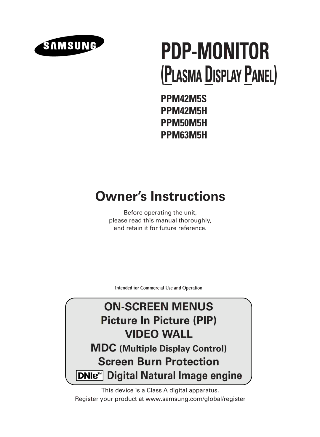 Samsung PPM50M5HSX/EDC, PPM42M5HSX/EDC, PPM63M5HSX/EDC, PPM42M5SBX/SAI, PPM50M5HBX/SAI, PPM63M5HBX/XSG manual Pdp-Monitor 