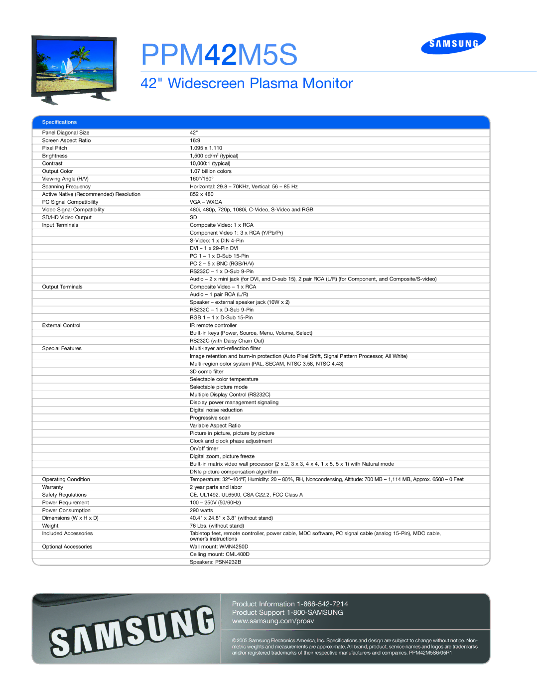 Samsung PPM42M5S manual 