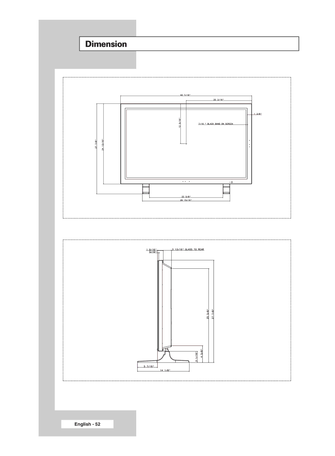 Samsung PPM42M5SSX/EDC, PPM42M5HSX/EDC, PPM50M5HSX/EDC, PPM63M5HSX/EDC manual Dimension 