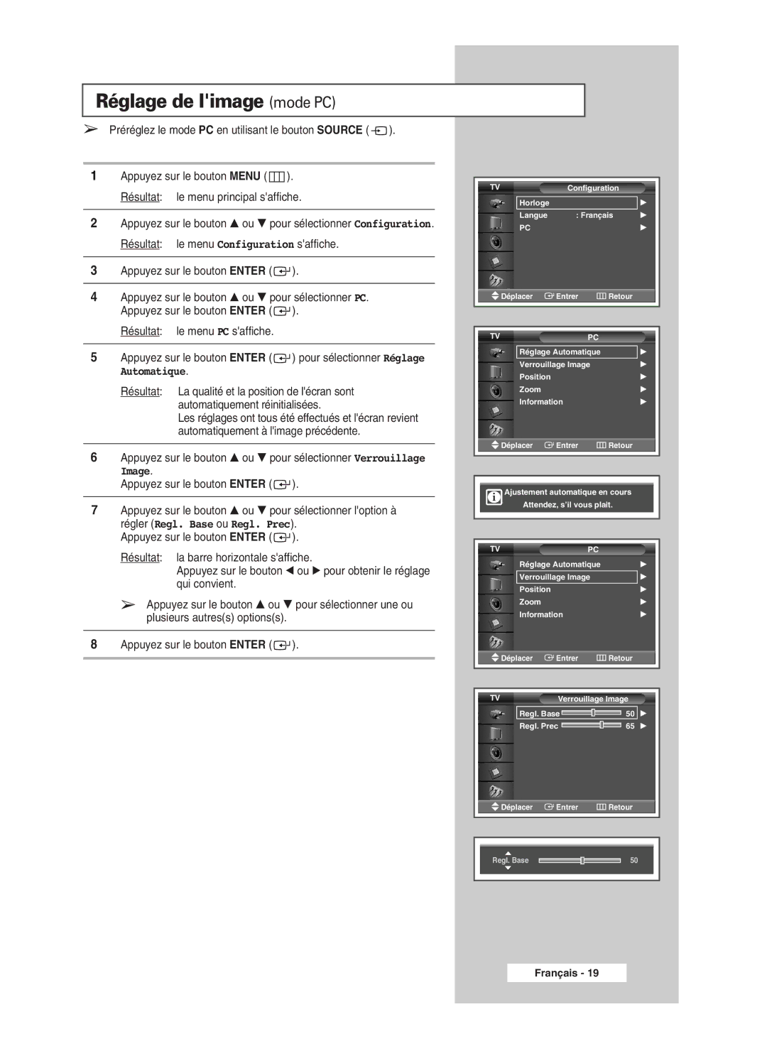 Samsung PPM63M5HSX/EDC, PPM42M5SSX/EDC, PPM42M5HSX/EDC, PPM50M5HSX/EDC manual Réglage de limage mode PC 