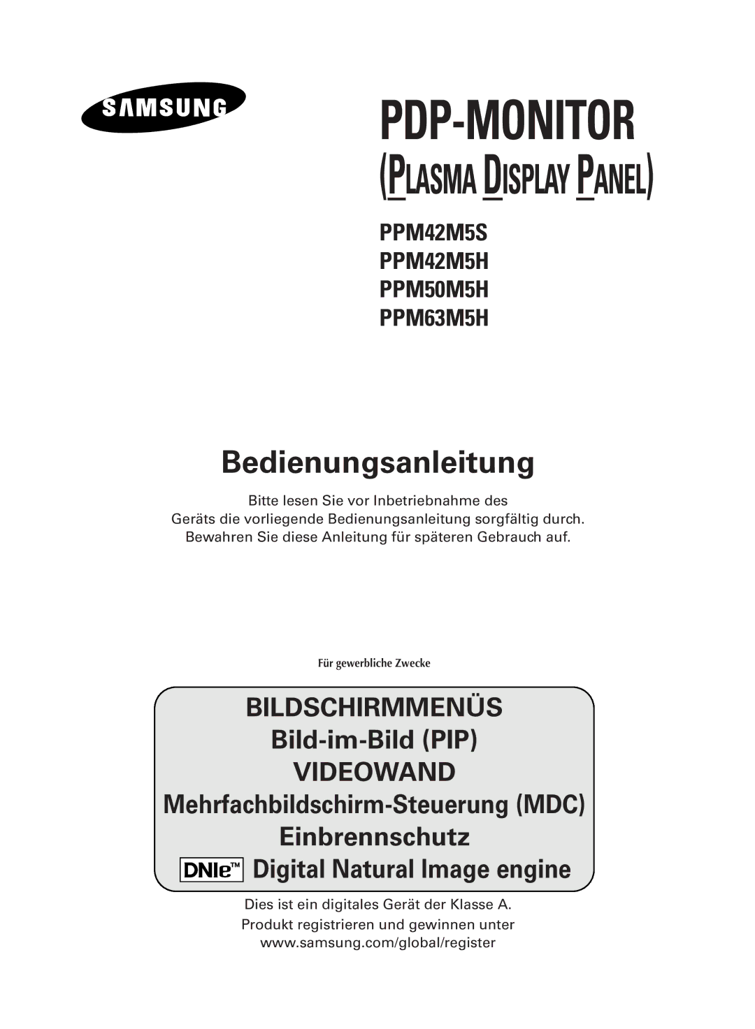 Samsung PPM42M5HSX/EDC, PPM42M5SSX/EDC, PPM50M5HSX/EDC, PPM63M5HSX/EDC manual Pdp-Monitor 