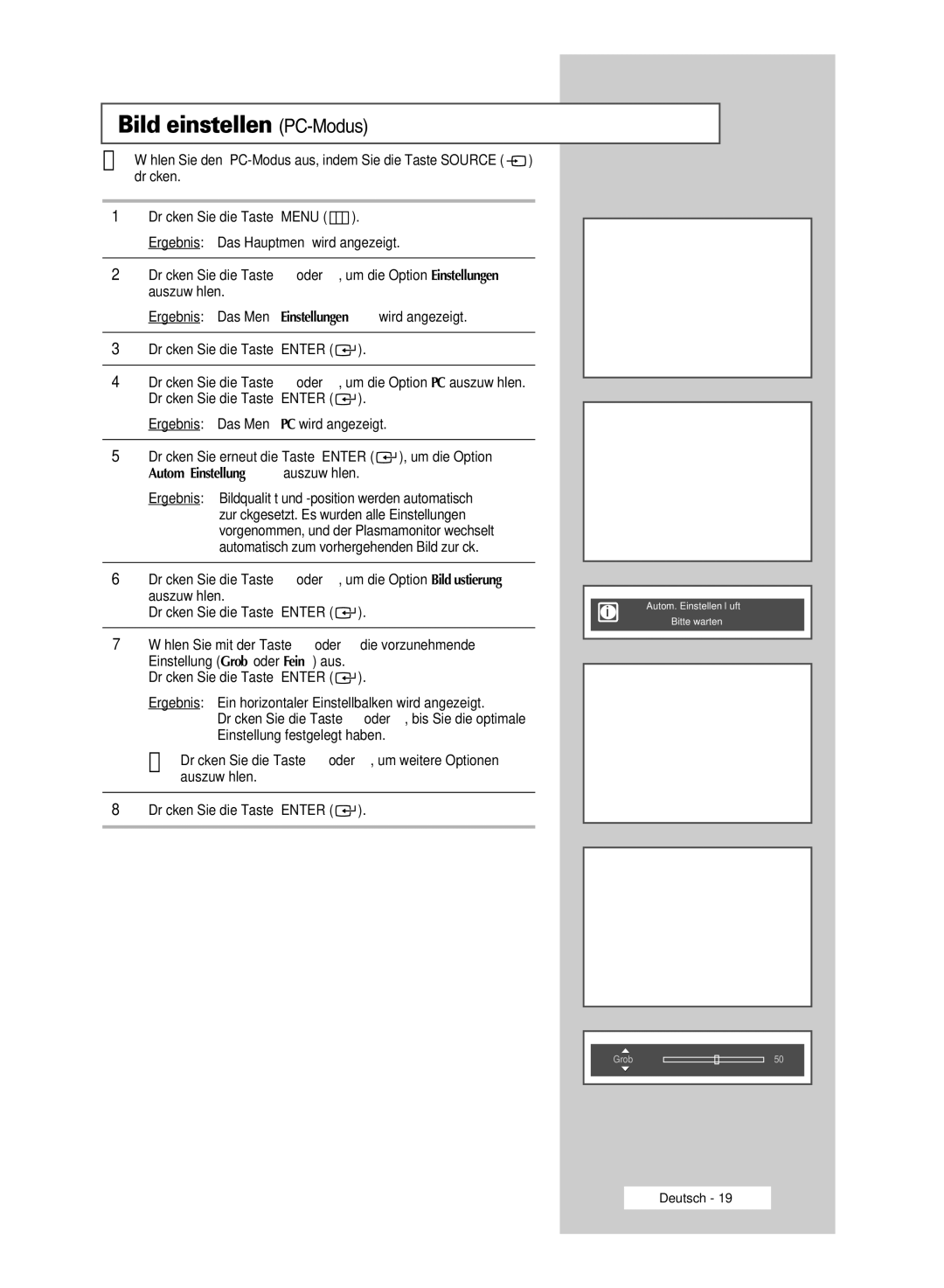 Samsung PPM63M5HSX/EDC, PPM42M5SSX/EDC, PPM42M5HSX/EDC manual Bild einstellen PC-Modus, Autom. Einstellung auszuwählen 