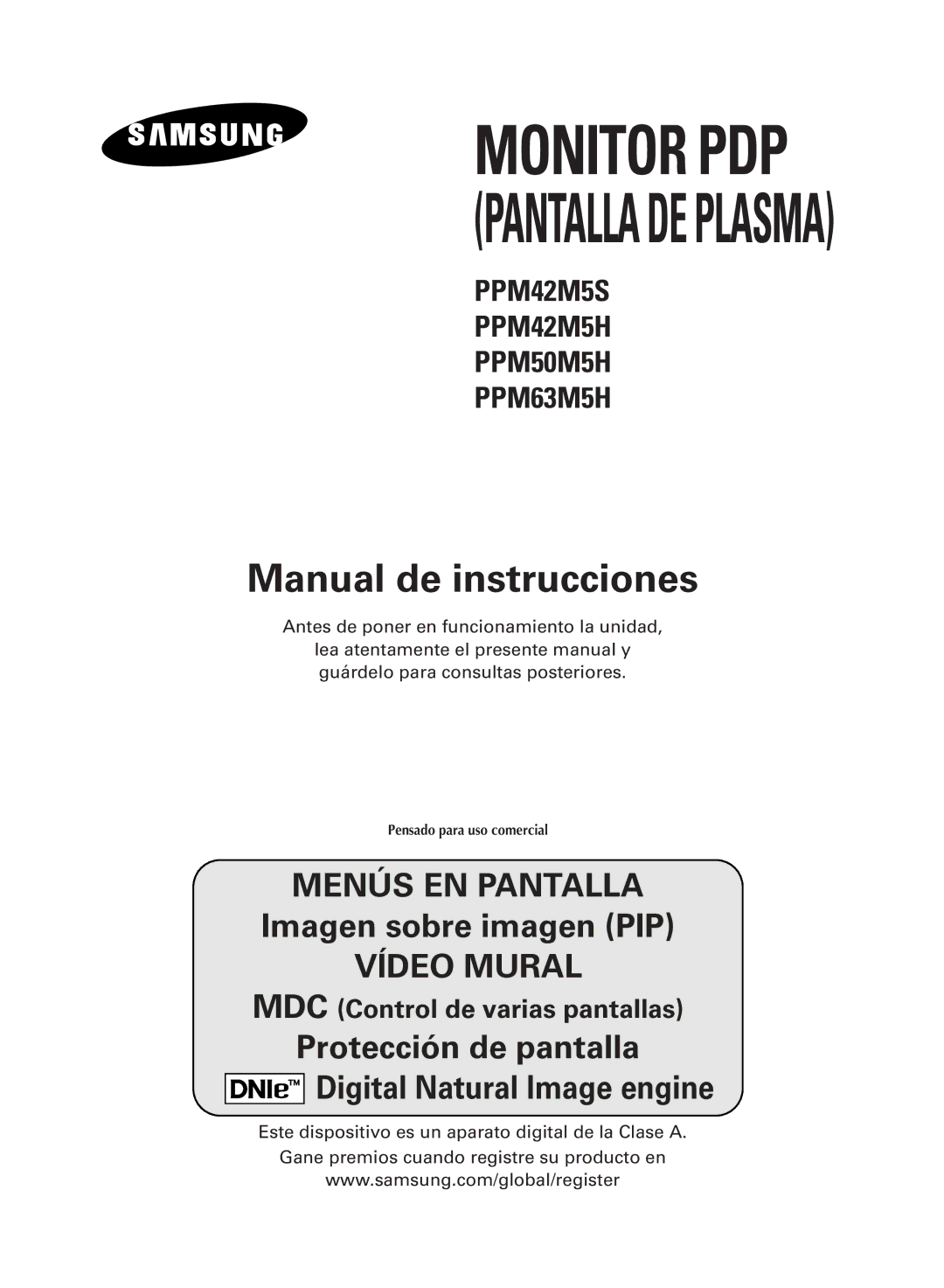 Samsung PPM42M5HSX/EDC, PPM42M5SSX/EDC, PPM50M5HSX/EDC, PPM63M5HSX/EDC manual Manual de instrucciones 