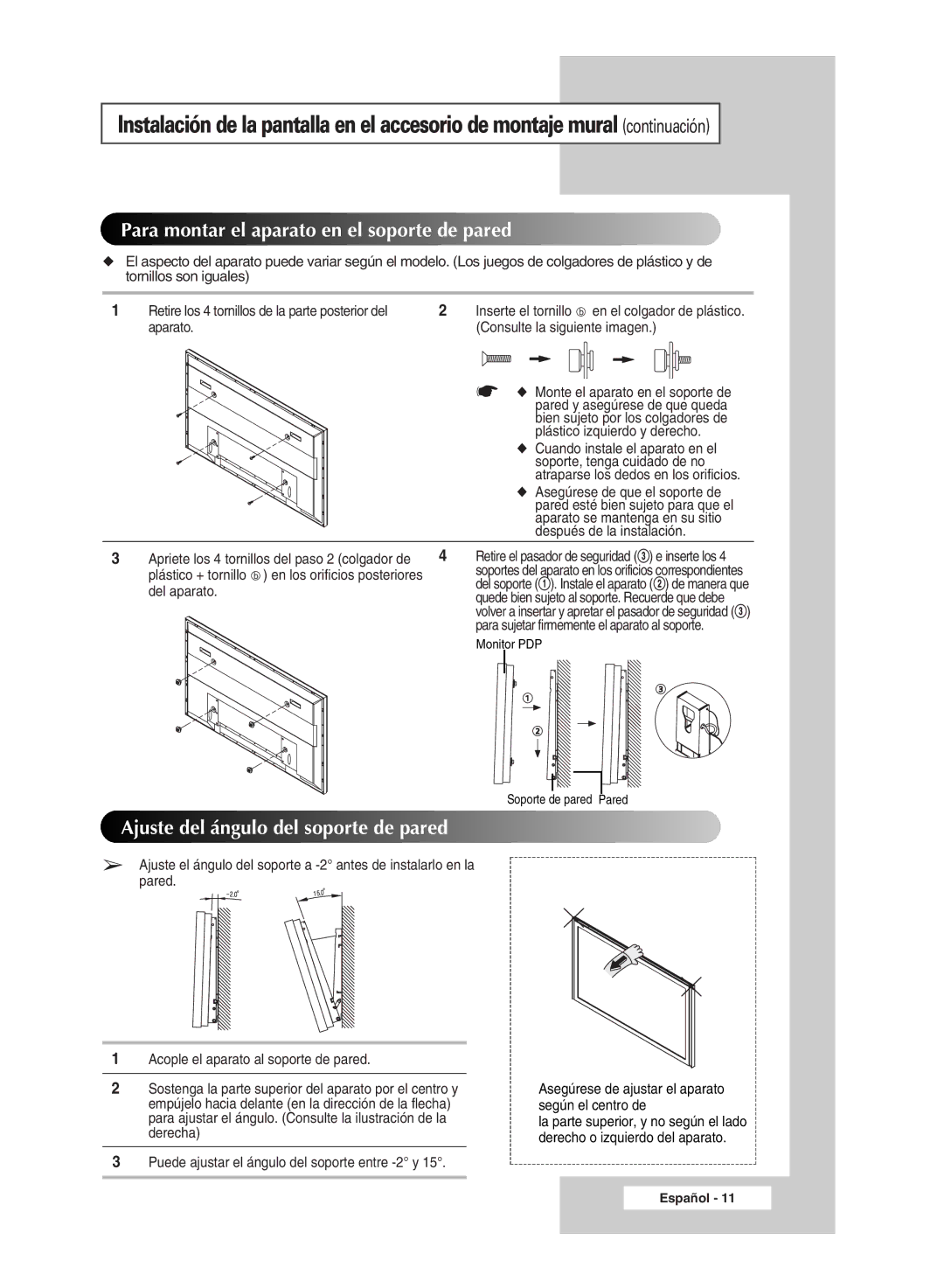 Samsung PPM63M5HSX/EDC Aparato Consulte la siguiente imagen, Plástico izquierdo y derecho, Cuando instale el aparato en el 