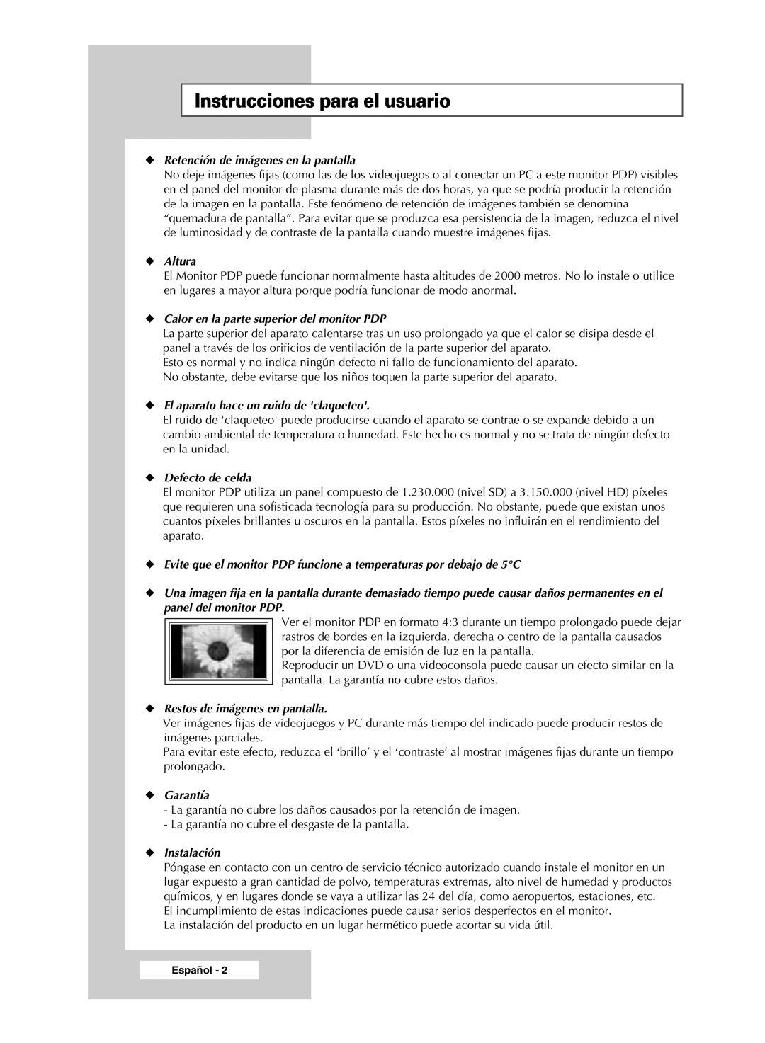 Samsung PPM50M5HSX/EDC, PPM42M5SSX/EDC, PPM42M5HSX/EDC Instrucciones para el usuario, Retención de imágenes en la pantalla 