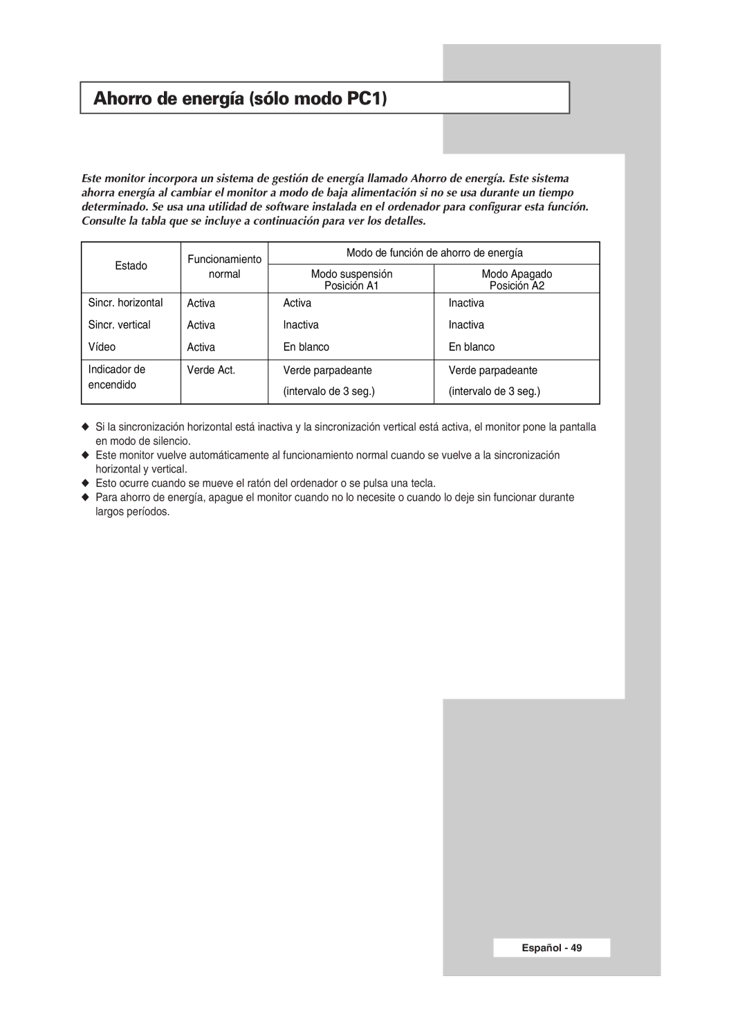 Samsung PPM42M5HSX/EDC, PPM42M5SSX/EDC, PPM50M5HSX/EDC, PPM63M5HSX/EDC manual Estado, Modo de función de ahorro de energía 