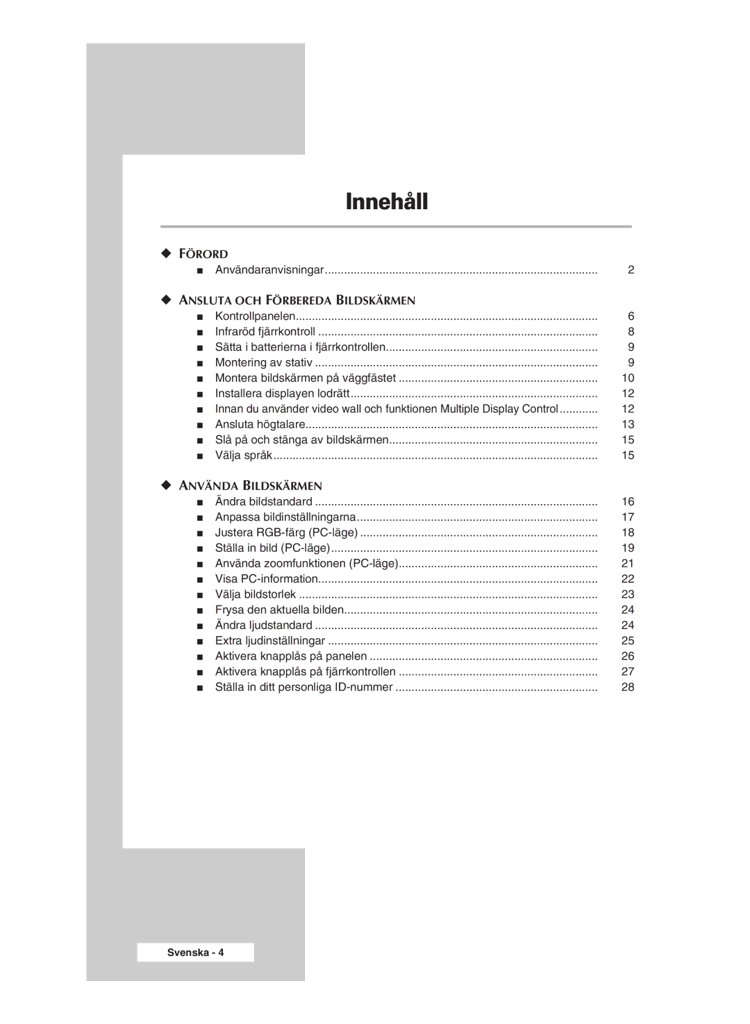 Samsung PPM42M5SSX/EDC, PPM42M5HSX/EDC, PPM50M5HSX/EDC, PPM63M5HSX/EDC manual Innehåll 