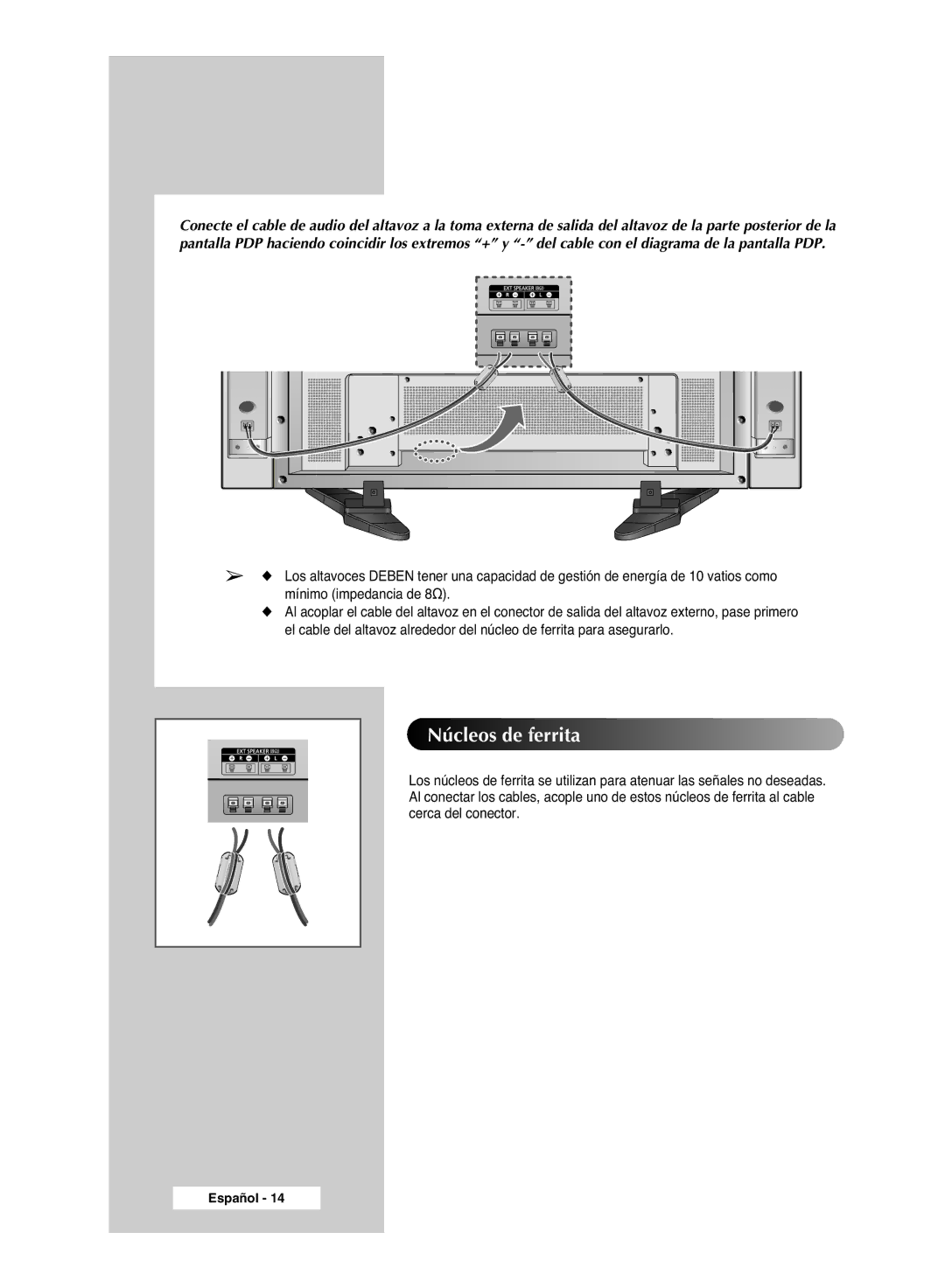 Samsung PPM50M6H, PPM42M6H, PPM63M6H, PPM42M6S manual Nú cleos de ferrita 