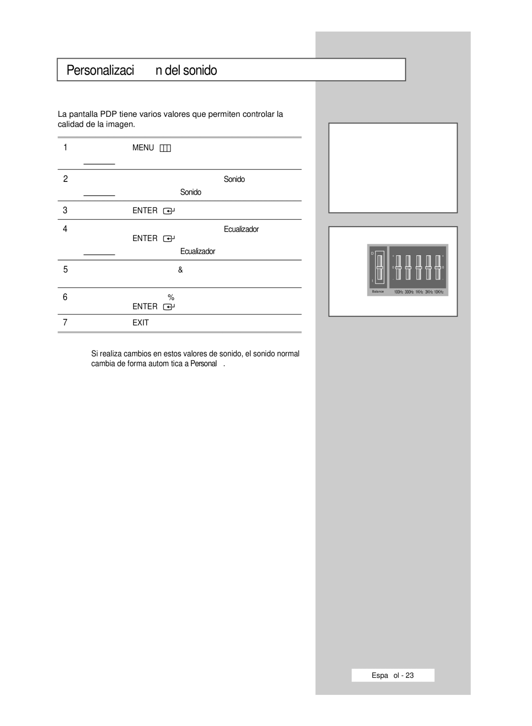 Samsung PPM42M6S, PPM42M6H, PPM63M6H, PPM50M6H manual Personalización del sonido 