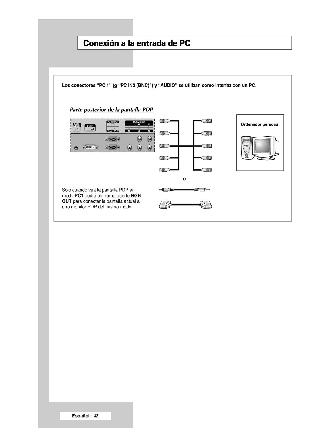 Samsung PPM50M6H, PPM42M6H, PPM63M6H, PPM42M6S manual Conexión a la entrada de PC 