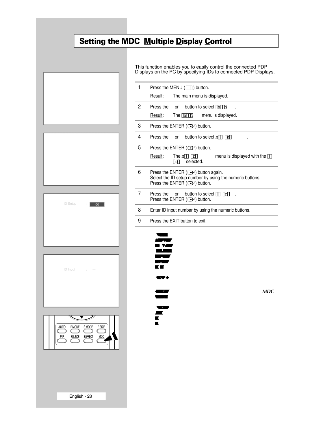 Samsung PPM42M6H, PPM63M6H, PPM50M6H, PPM42M6S manual Setting the MDC Multiple Display Control 