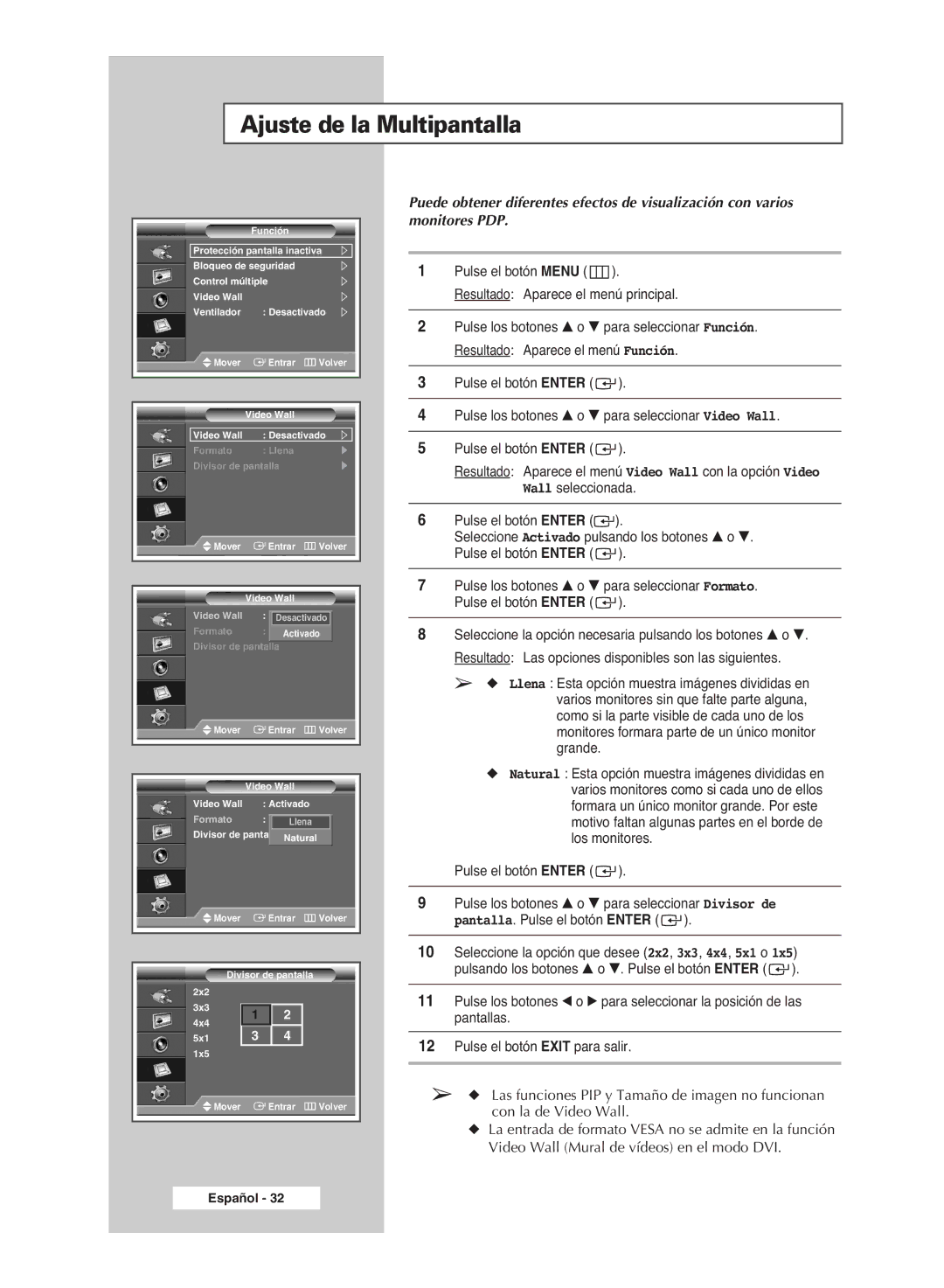 Samsung PPM42M6H, PPM63M6H, PPM50M6H, PPM42M6S manual Ajuste de la Multipantalla 