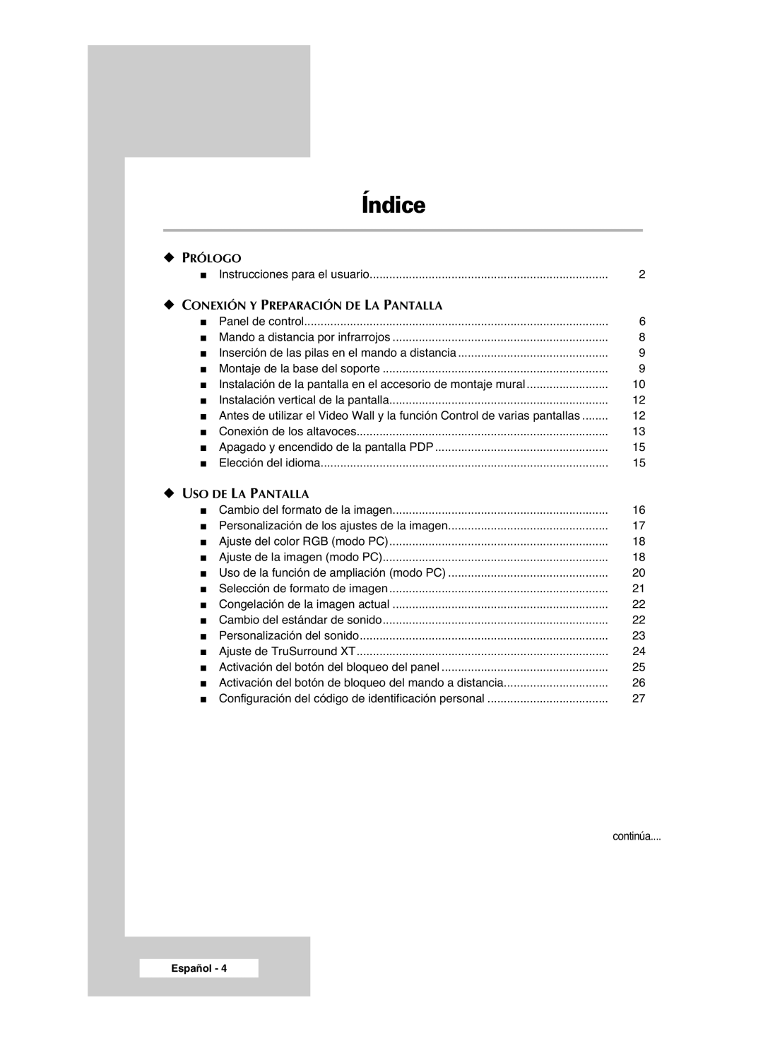 Samsung PPM42M6H, PPM63M6H, PPM50M6H, PPM42M6S manual Índice 