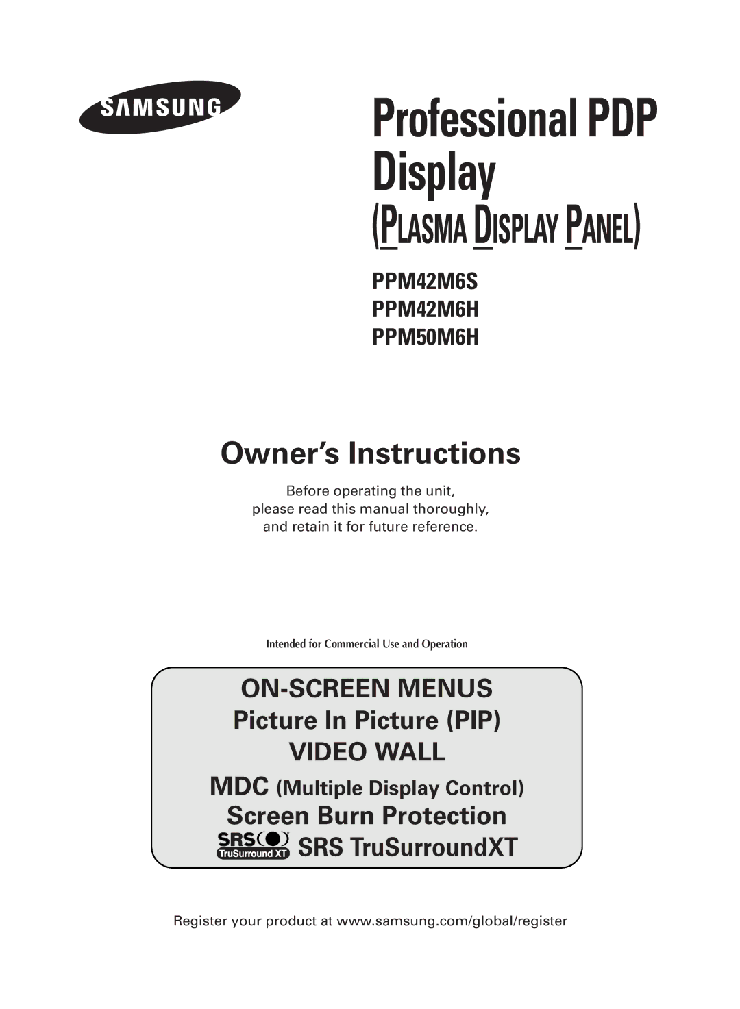 Samsung PPM42M6H manual Professional PDP Display 