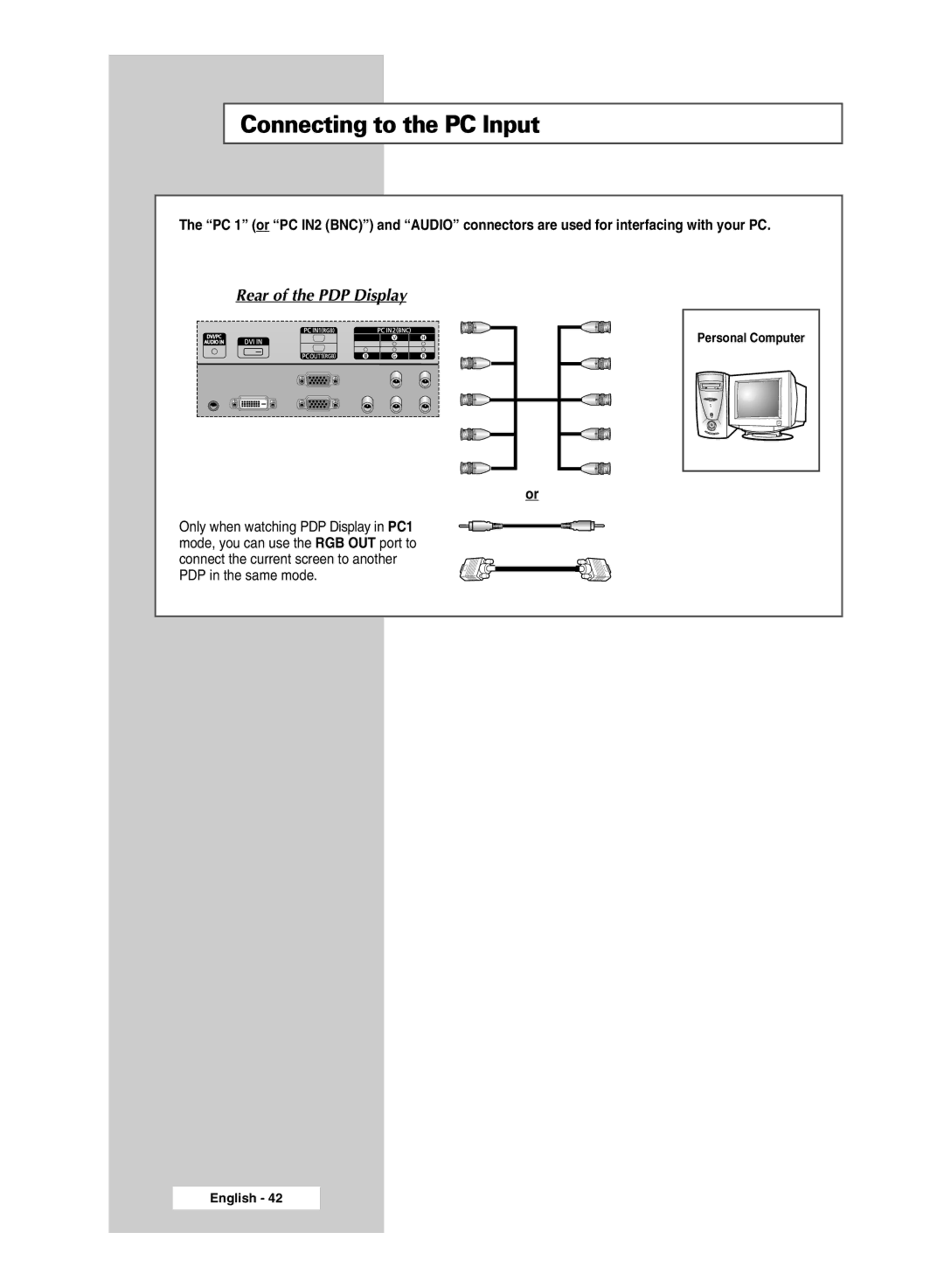 Samsung PPM42M6H manual Connecting to the PC Input 