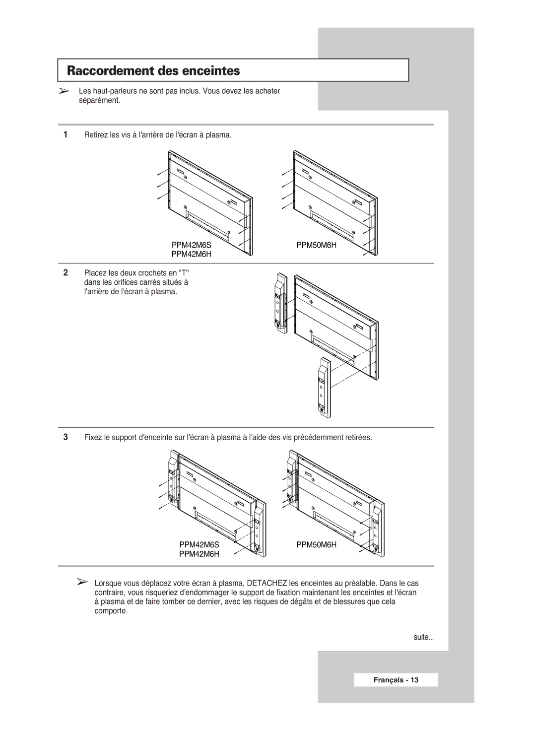 Samsung PPM42M6SSX/EDC manual Raccordement des enceintes 