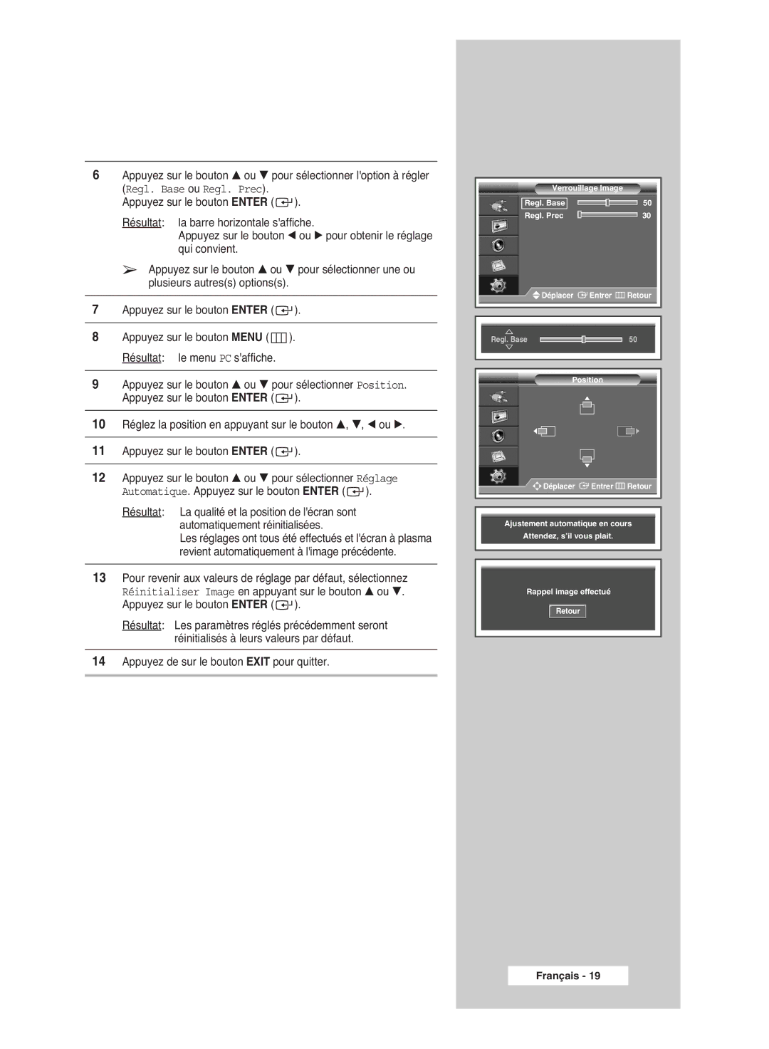 Samsung PPM42M6SSX/EDC manual Appuyez sur le bouton Menu . Résultat le menu PC saffiche 