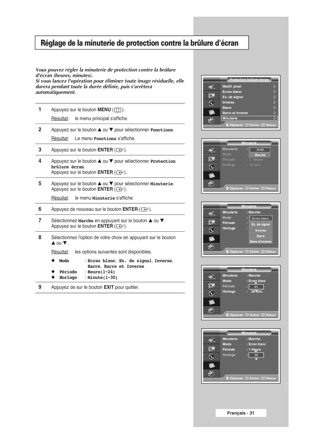 Samsung PPM42M6SSX/EDC manual Off Arrêt 