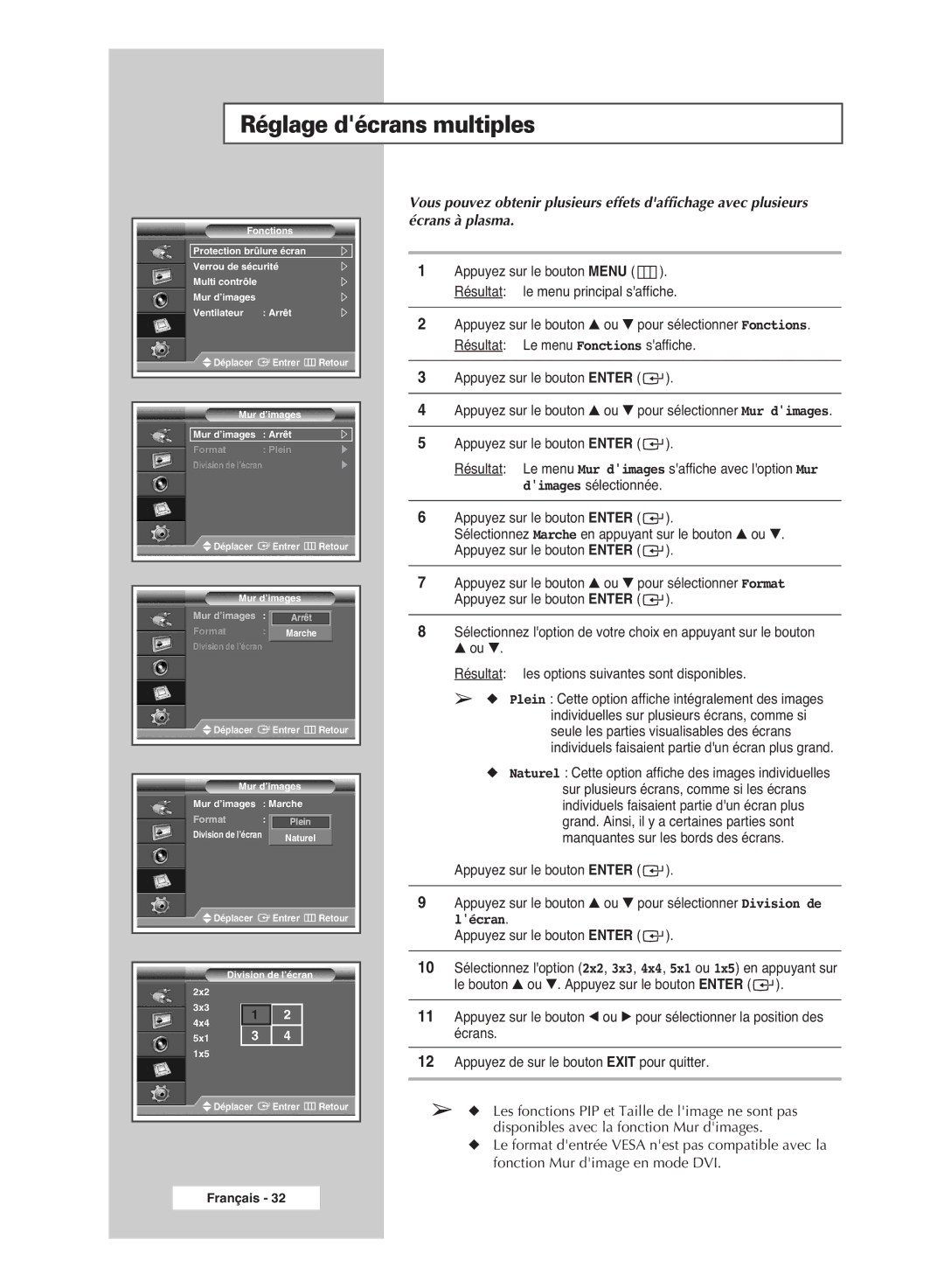 Samsung PPM42M6SSX/EDC manual Réglage décrans multiples 