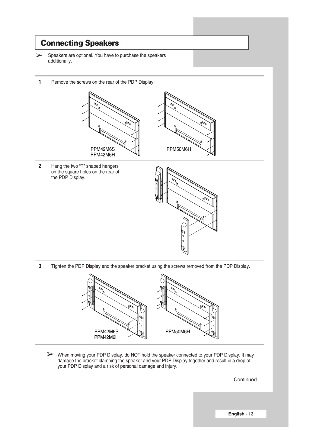 Samsung PPM42M6SSX/EDC manual Connecting Speakers 