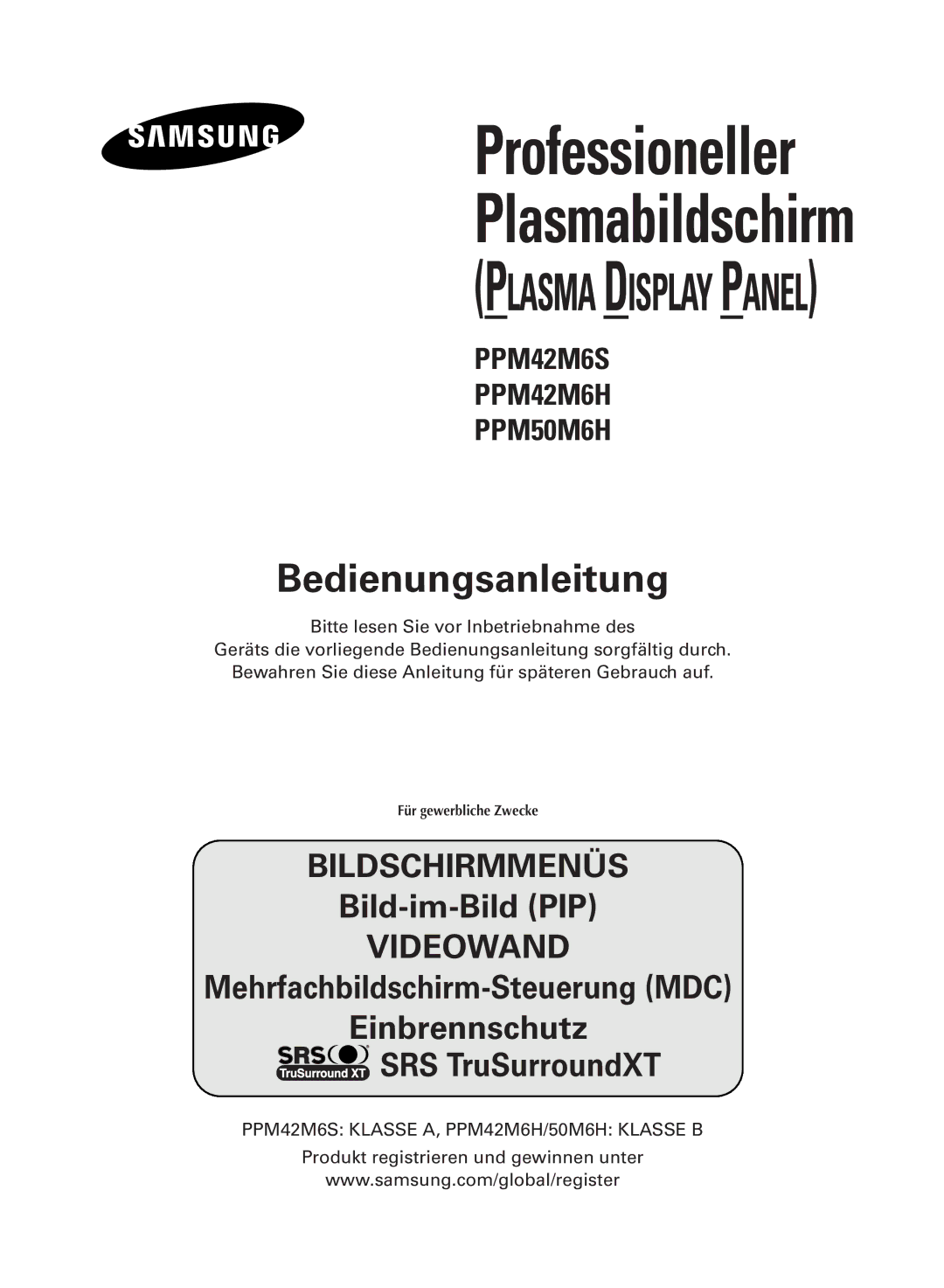 Samsung PPM42M6SSX/EDC manual Plasmabildschirm 