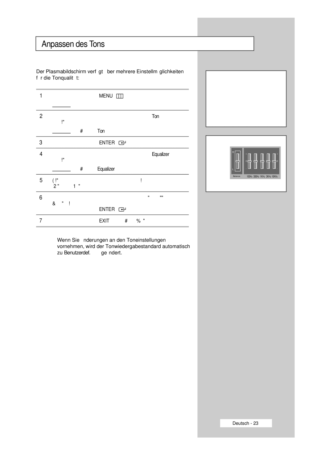 Samsung PPM42M6SSX/EDC manual Anpassen des Tons 