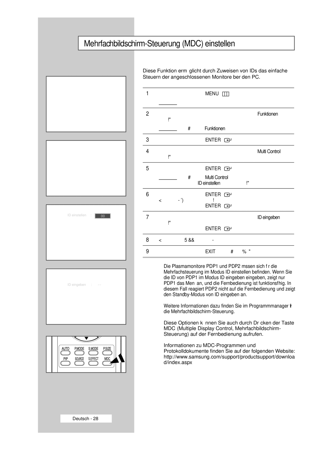 Samsung PPM42M6SSX/EDC manual Mehrfachbildschirm-Steuerung MDC einstellen 