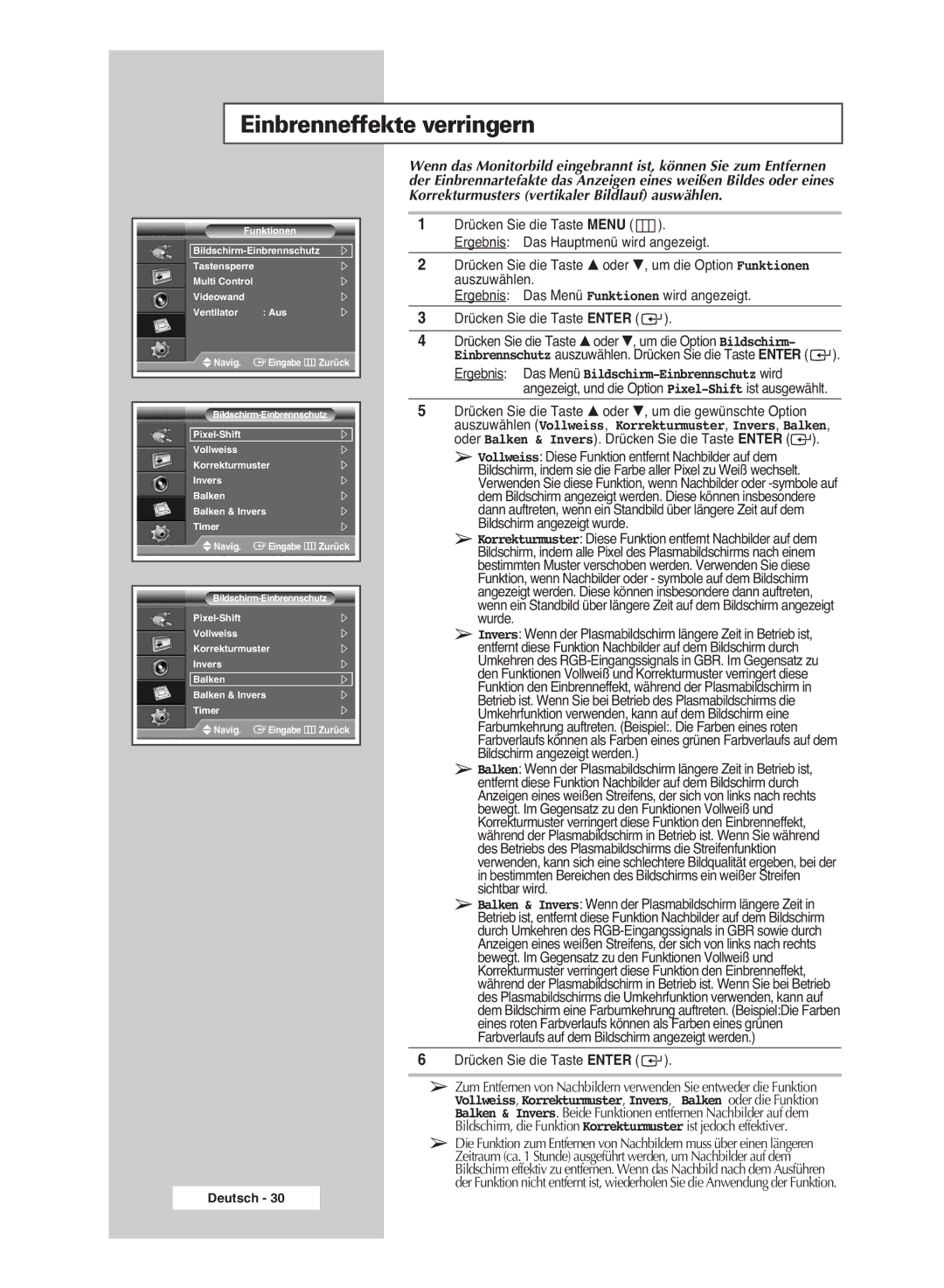 Samsung PPM42M6SSX/EDC manual Einbrenneffekte verringern 