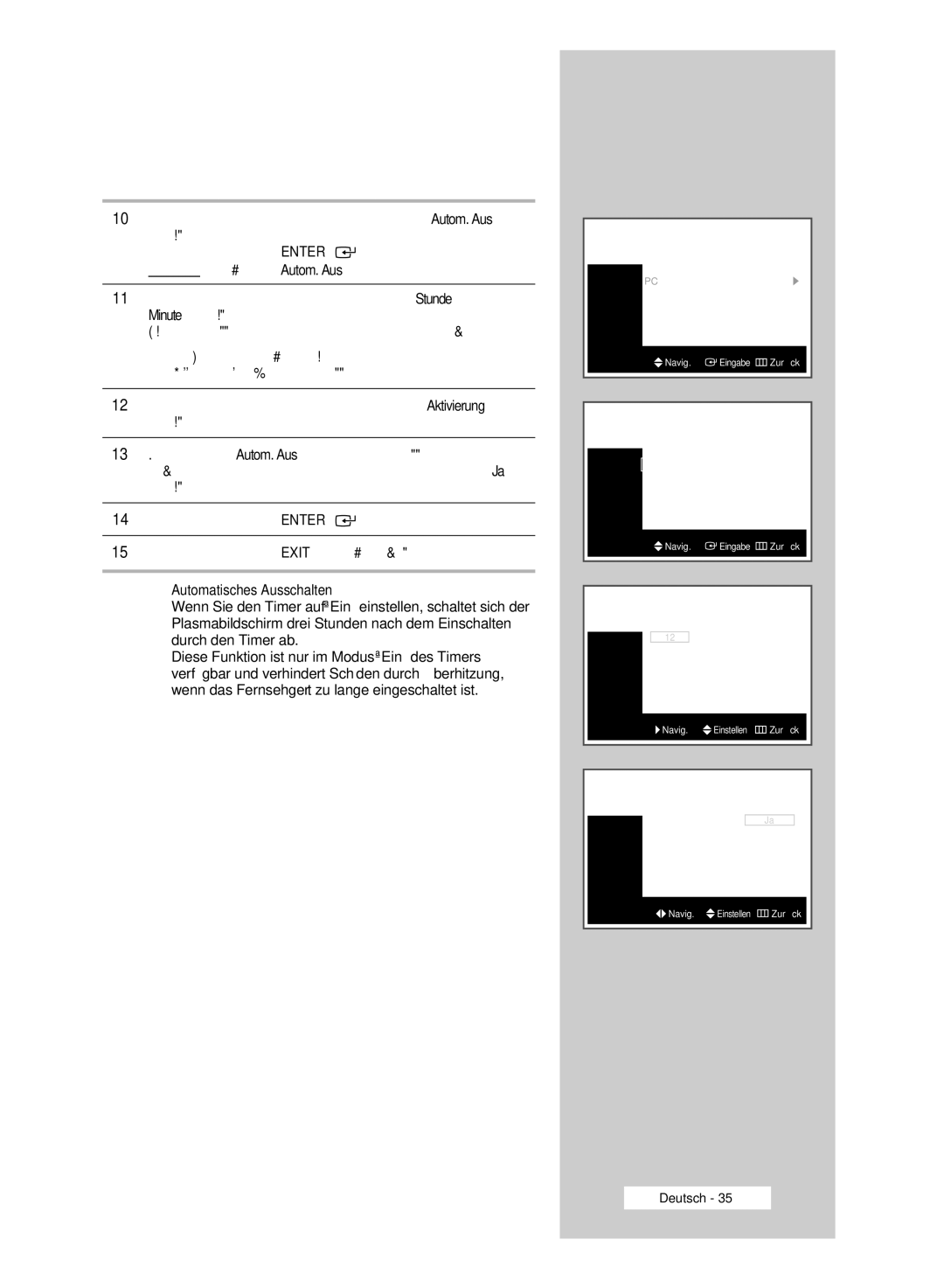 Samsung PPM42M6SSX/EDC manual Automatisches Ausschalten 