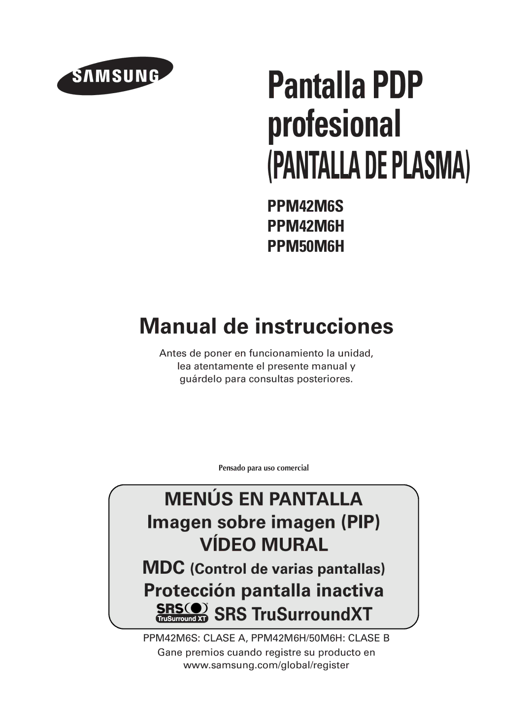 Samsung PPM42M6SSX/EDC manual Ecran à plasma professionnel 