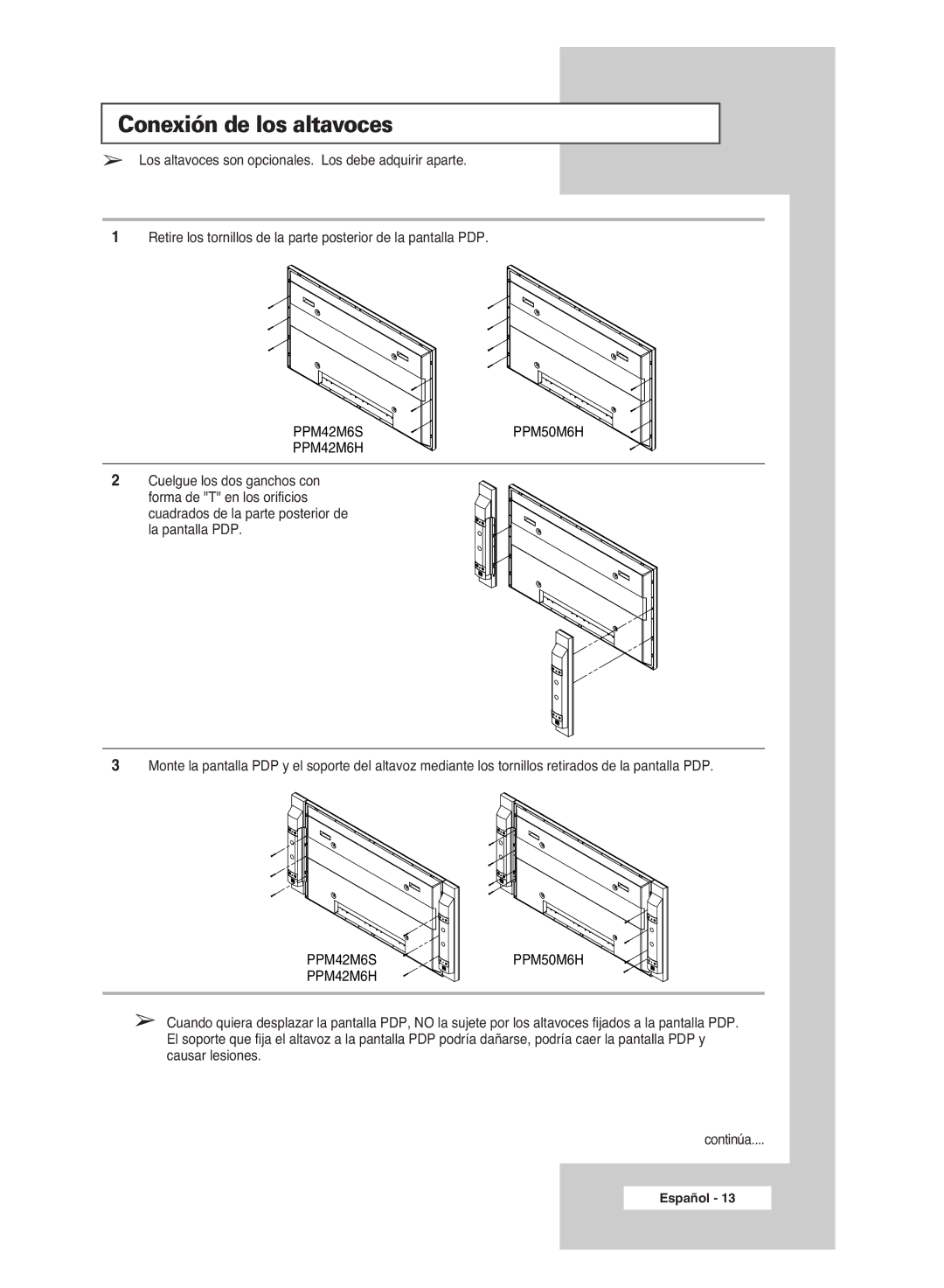 Samsung PPM42M6SSX/EDC manual Conexión de los altavoces 