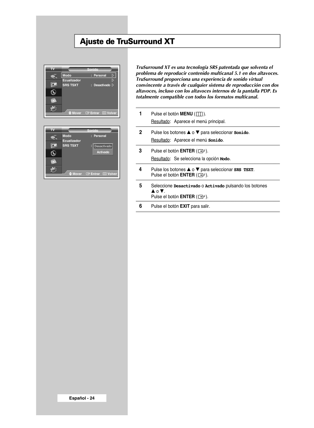 Samsung PPM42M6SSX/EDC manual Ajuste de TruSurround XT 