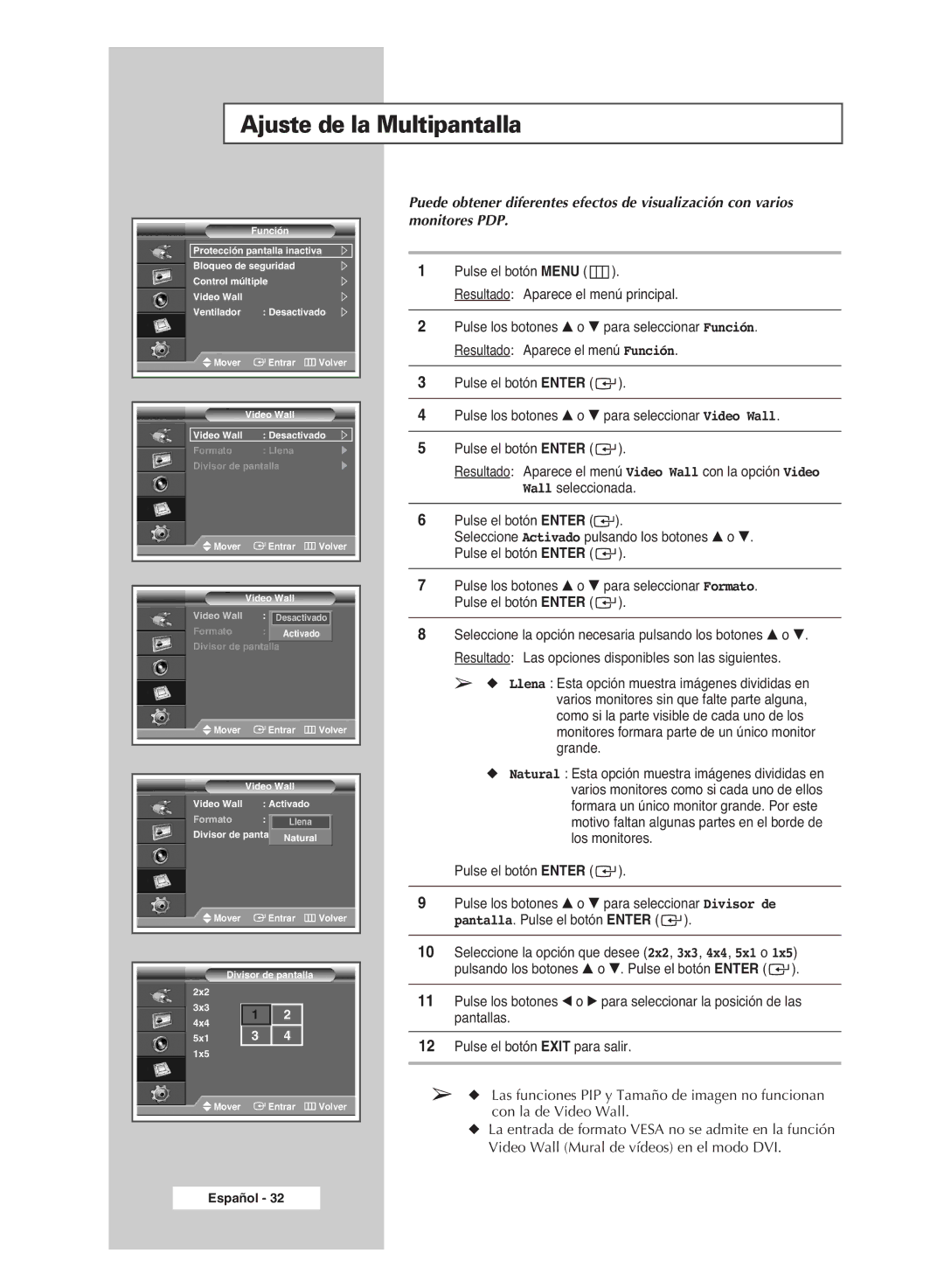 Samsung PPM42M6SSX/EDC manual Ajuste de la Multipantalla 