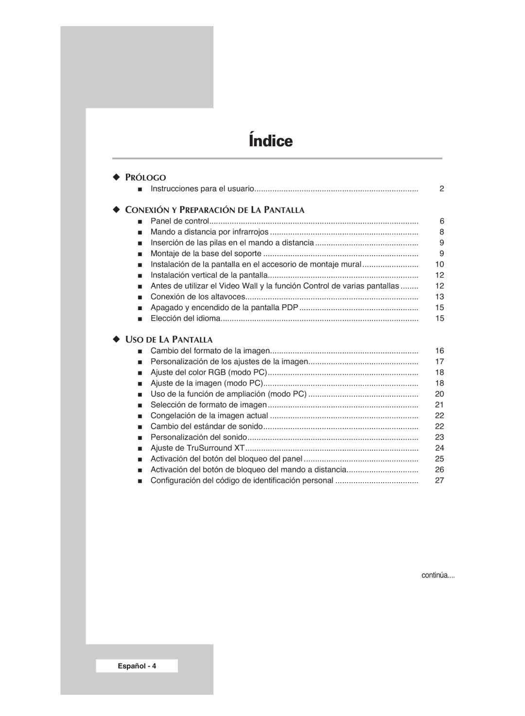 Samsung PPM42M6SSX/EDC manual Índice 