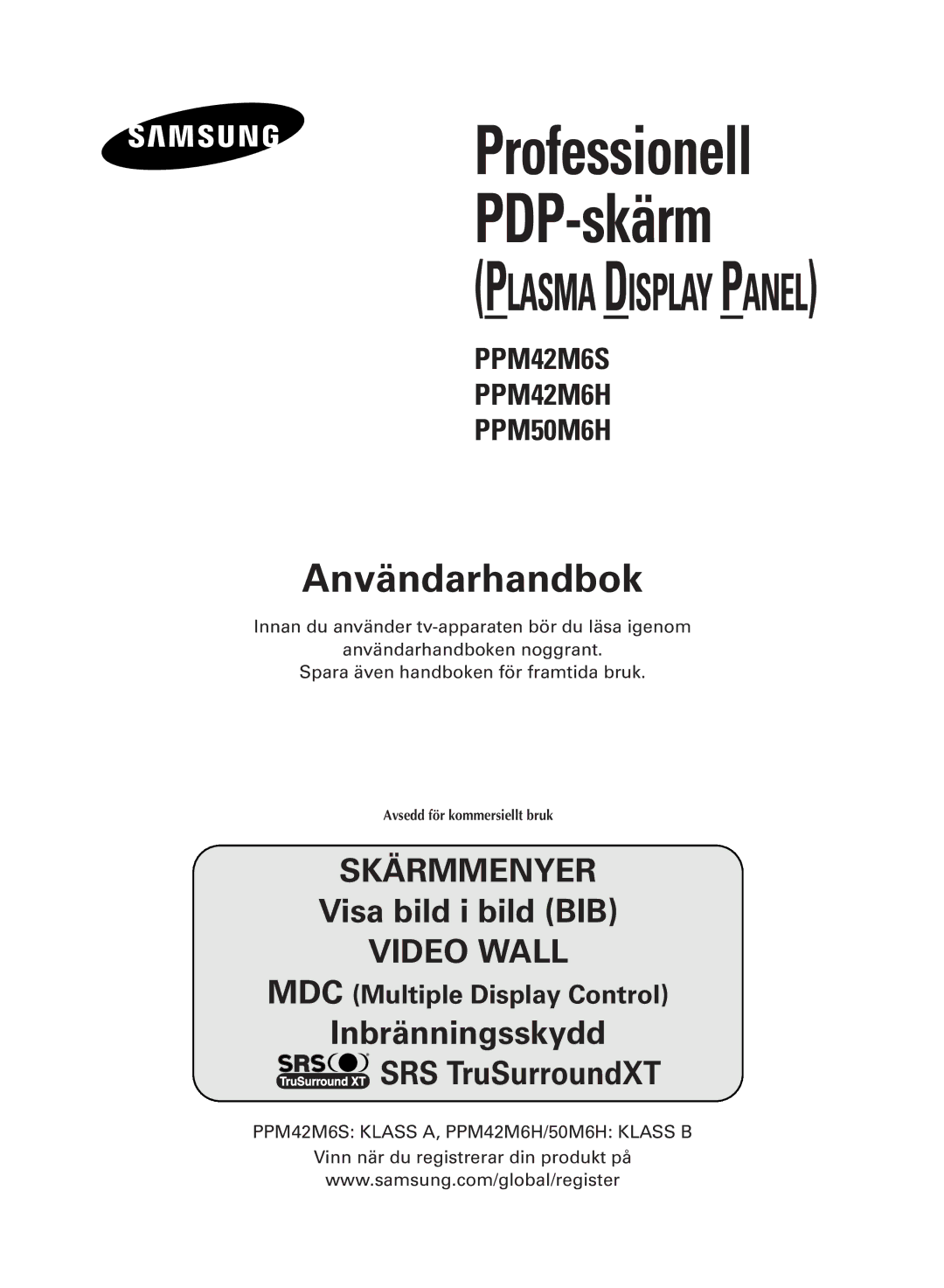 Samsung PPM42M6SSX/EDC manual PDP-skärm 