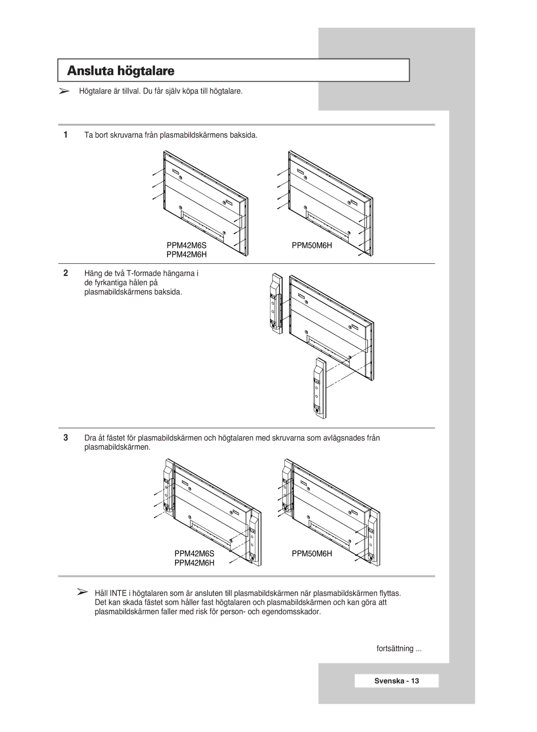 Samsung PPM42M6SSX/EDC manual Ansluta högtalare 