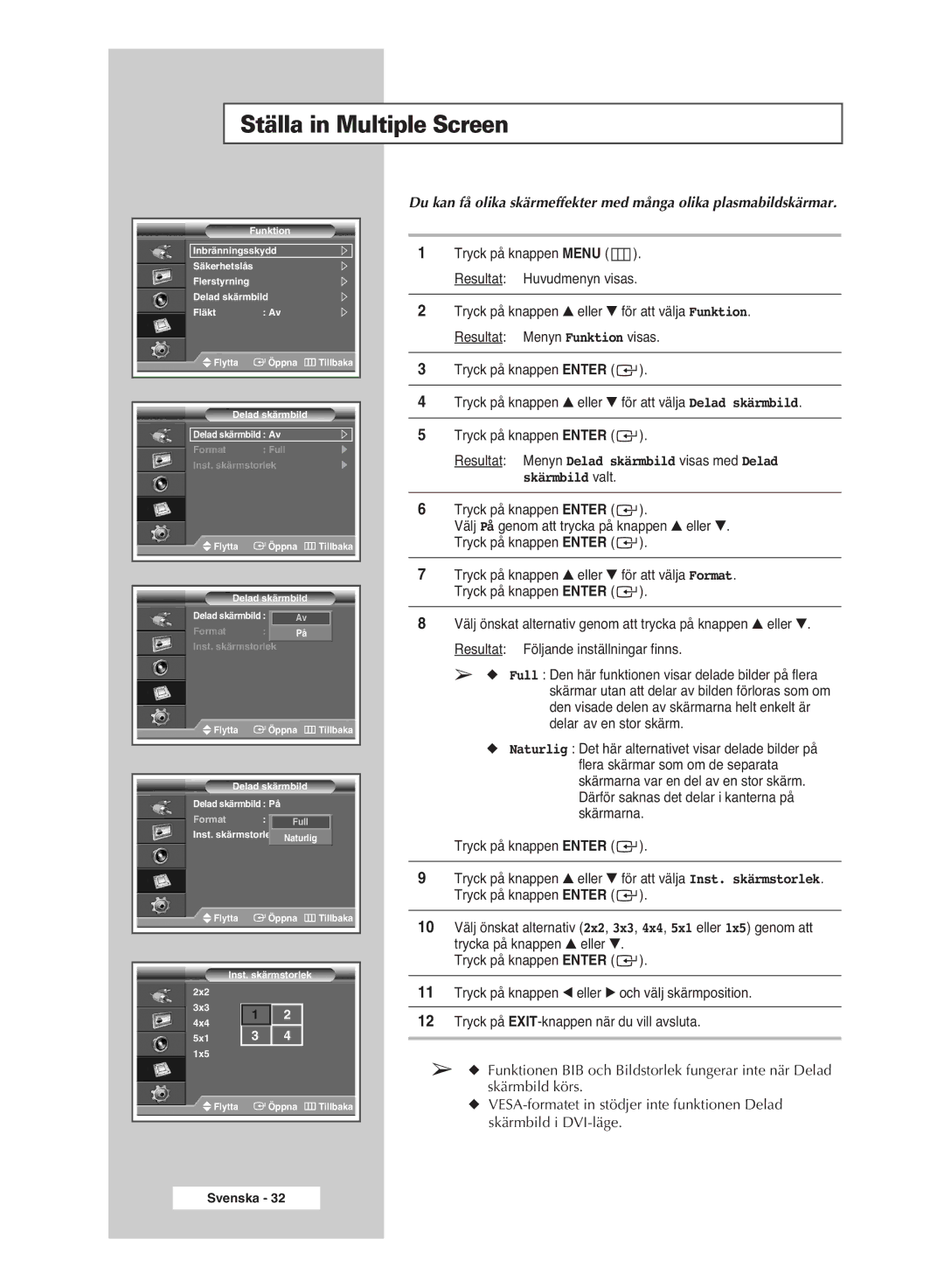 Samsung PPM42M6SSX/EDC manual Ställa in Multiple Screen 