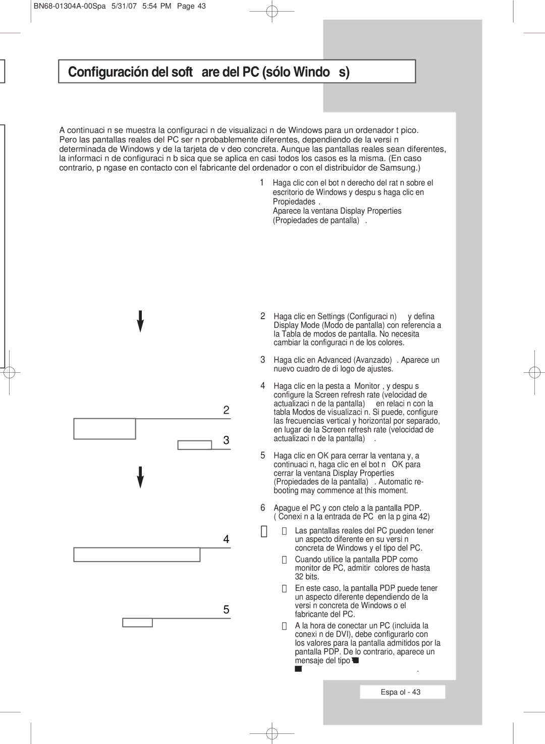 Samsung PPM42M7HBX/XSA, PPM50M7HBX/XSA, PPM42M7HSX/XBG manual Configuración del software del PC sólo Windows 