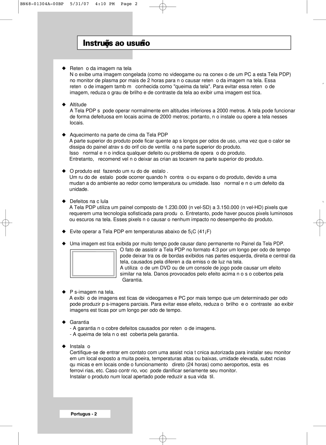 Samsung PPM50M7HBX/XSA, PPM42M7HBX/XSA, PPM42M7HSX/XBG manual Instruções ao usuário 